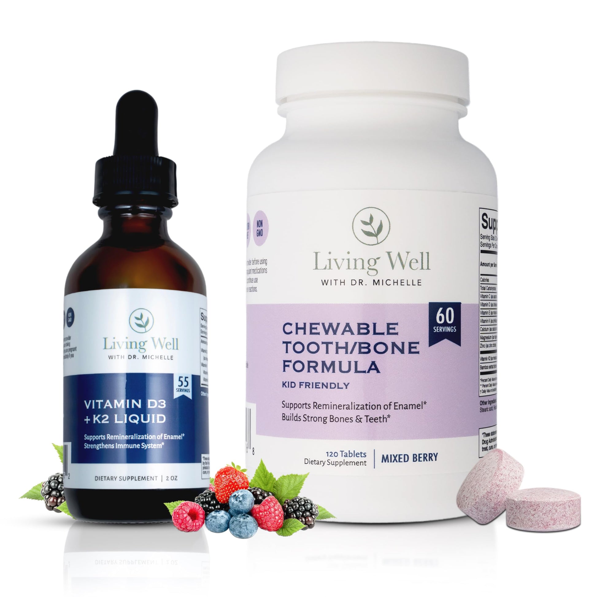 Kids Tooth & Bone Support Bundle | Chewable Calcium + D3 K2 & Liquid Vitamin D Supplement | Dentist-Developed | Strong Teeth, Enamel & Bone Health for Kids | Fluoride-Free, Non-GMO, Gluten-Free Living Well with Dr. Michelle uk supplements