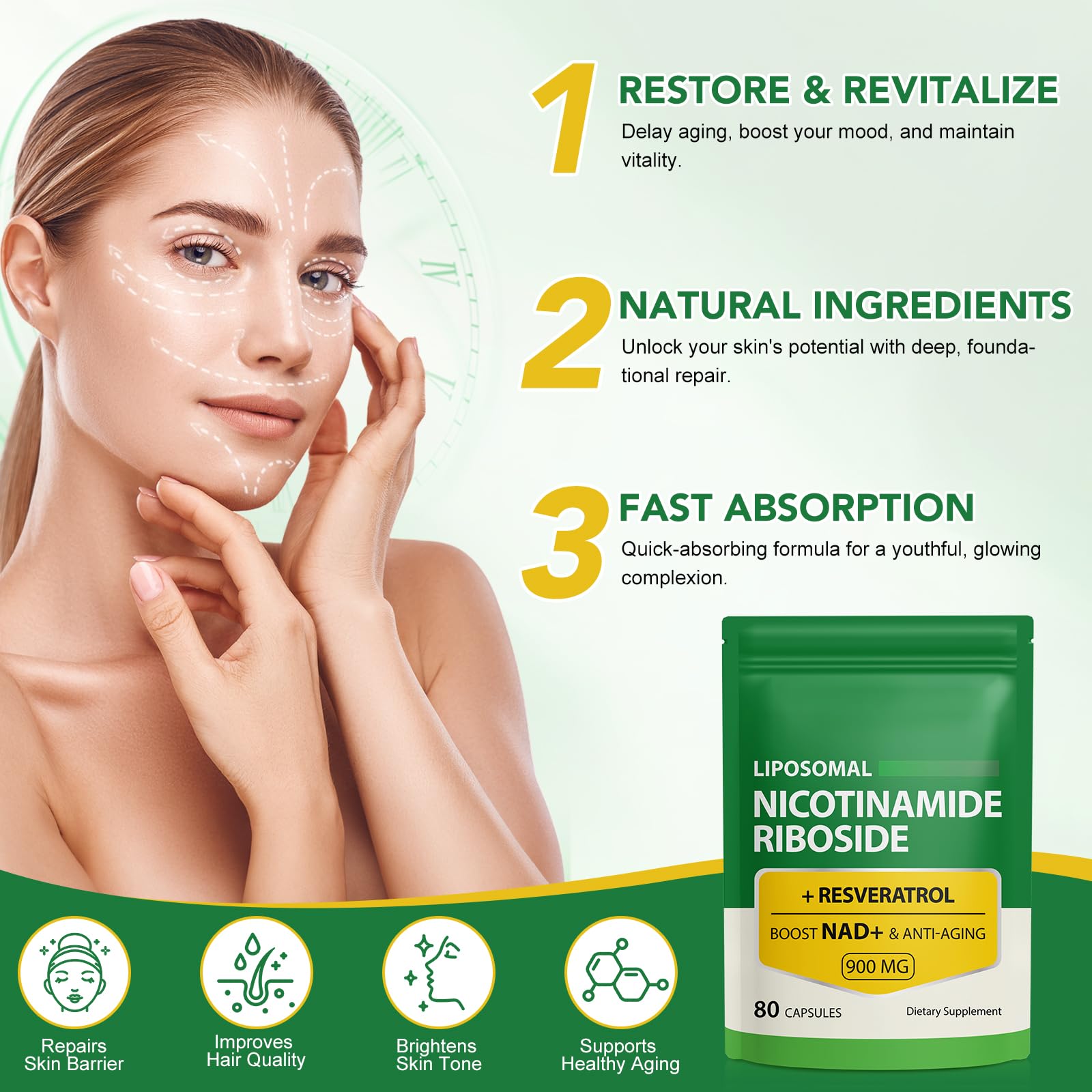 NAD Supplement with Nicotinamide Riboside - Resveratrol,Liposomal Nicotinamide Riboside,Quercetin - High Purity NAD Supplement for Anti-Aging, Focus, Energy 160 Capsules (2 Bag) Ruduwu uk supplements