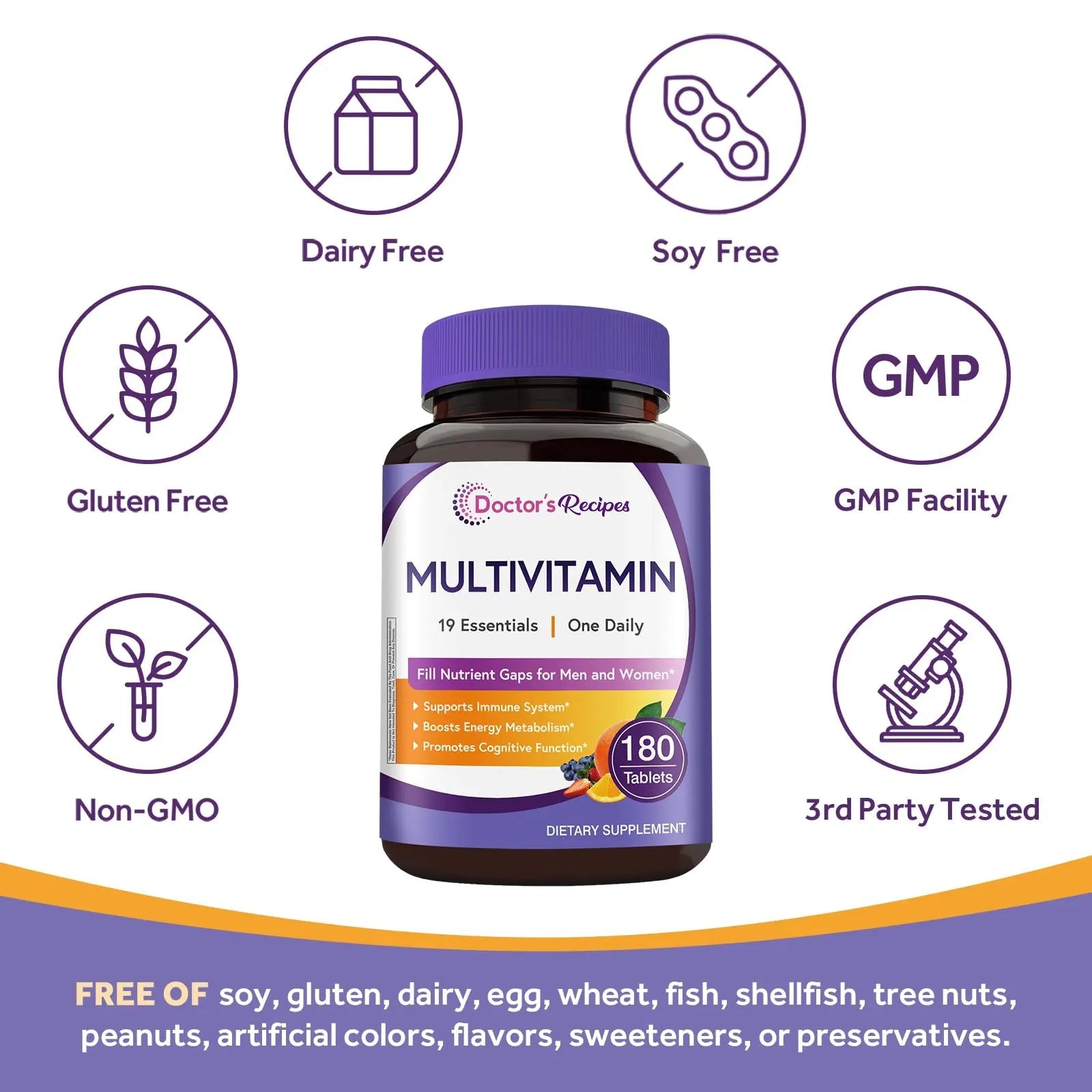 Doctor's Recipes Multivitamin for Women & Men, Immune, Energy & Brain Health Support, Vitamin A, C, D3, E, B6, B12, Folic Acid Doctor's Recipes uk supplements