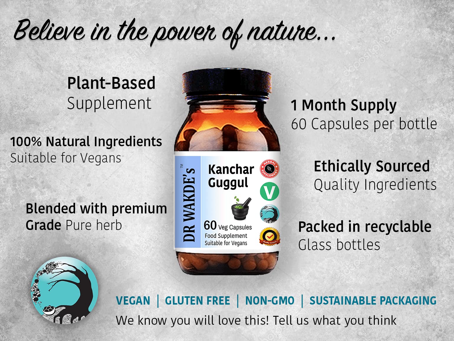 DR WAKDE's Kanchnar Guggul (60 Veg Caps, Ayurvedic Supplement, Vegan, Herbal, Natural, Made in the UK) DR WAKDE's uk supplements