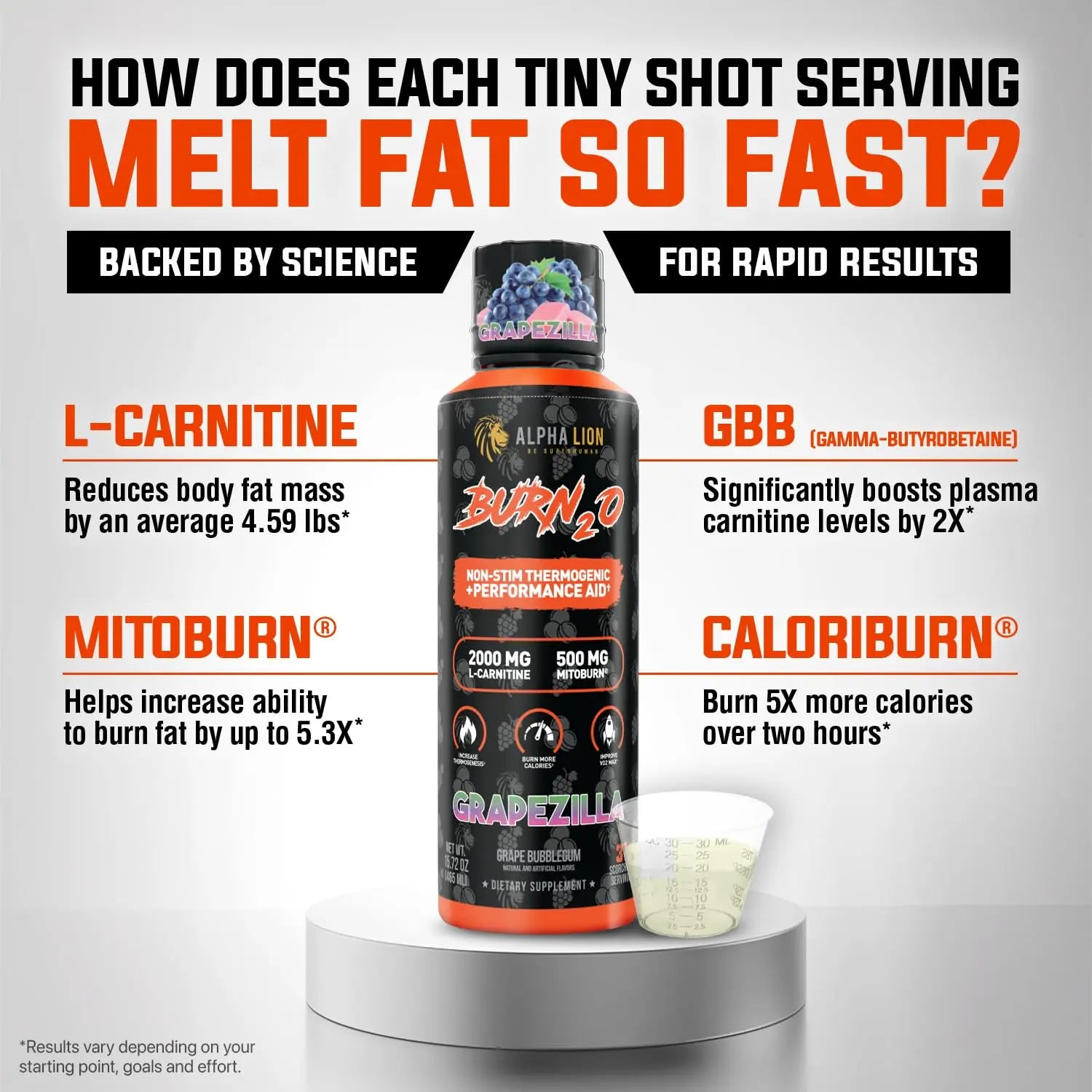 ALPHA LION Burn2O L-Carnitine Liquid 2000mg – Stim Free Super Thermogenic Fat Burner with MitoBurn® & CaloriBurn GP®, Metabolism Booster, Zero Calorie ALPHA LION uk supplements