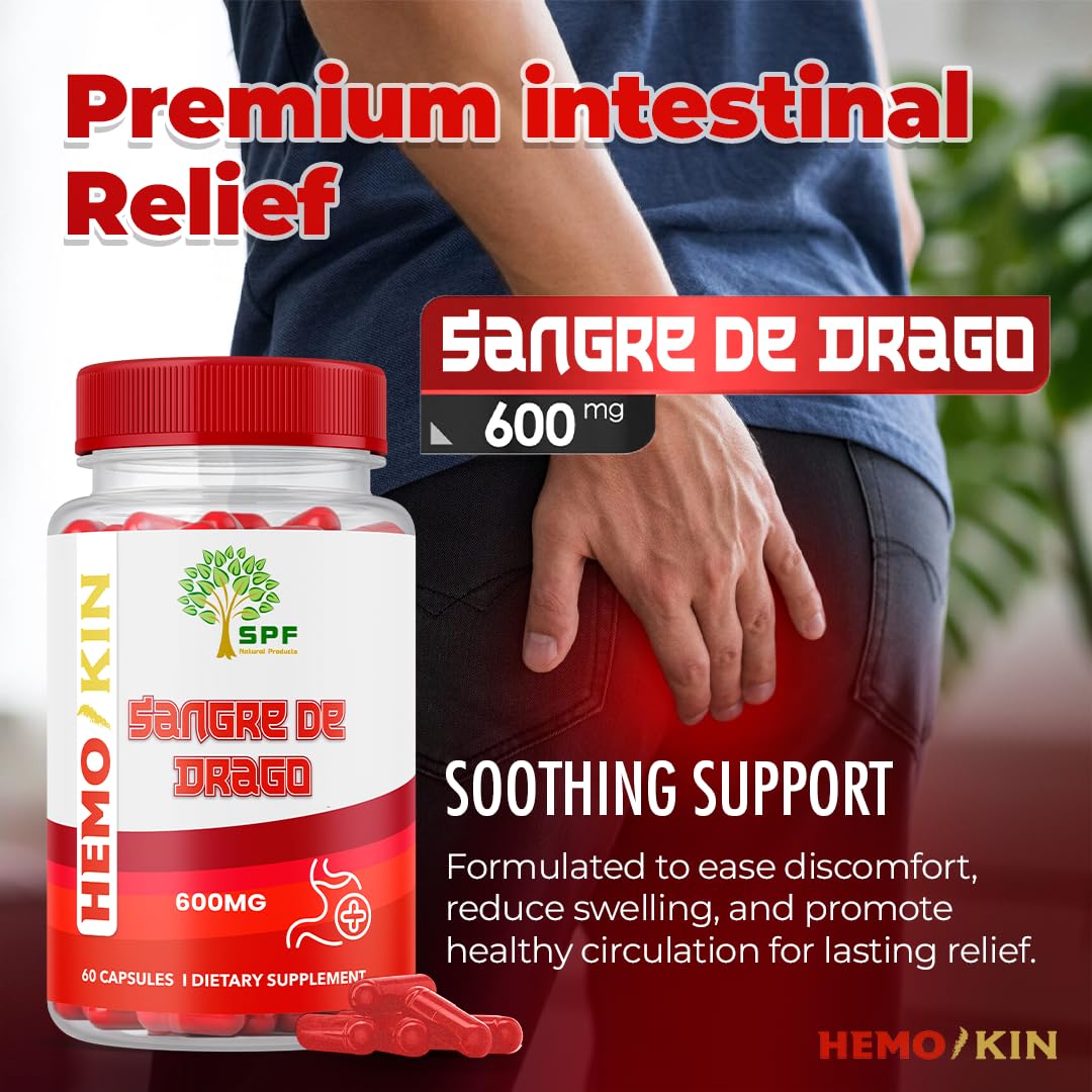 SPF Natural Products HEMOKIN with Sangre de Drago – Hemorrhoid and Fissure Relief Supplement, Helps with Itching, Swelling, Pain Relief (60 Caps) (1) SPF Natural Products uk supplements