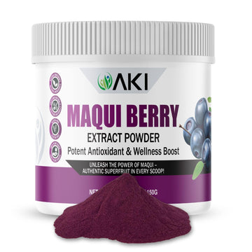 AKI Maqui Berry Extract Powder – Wild Harvested from Patagonia, High in Anthocyanins & Polyphenols, Freeze-Dried Superfruit for Smoothies, Non-GMO, Vegan, 150g/ 5.3 oz AKI ORGANIC uk supplements