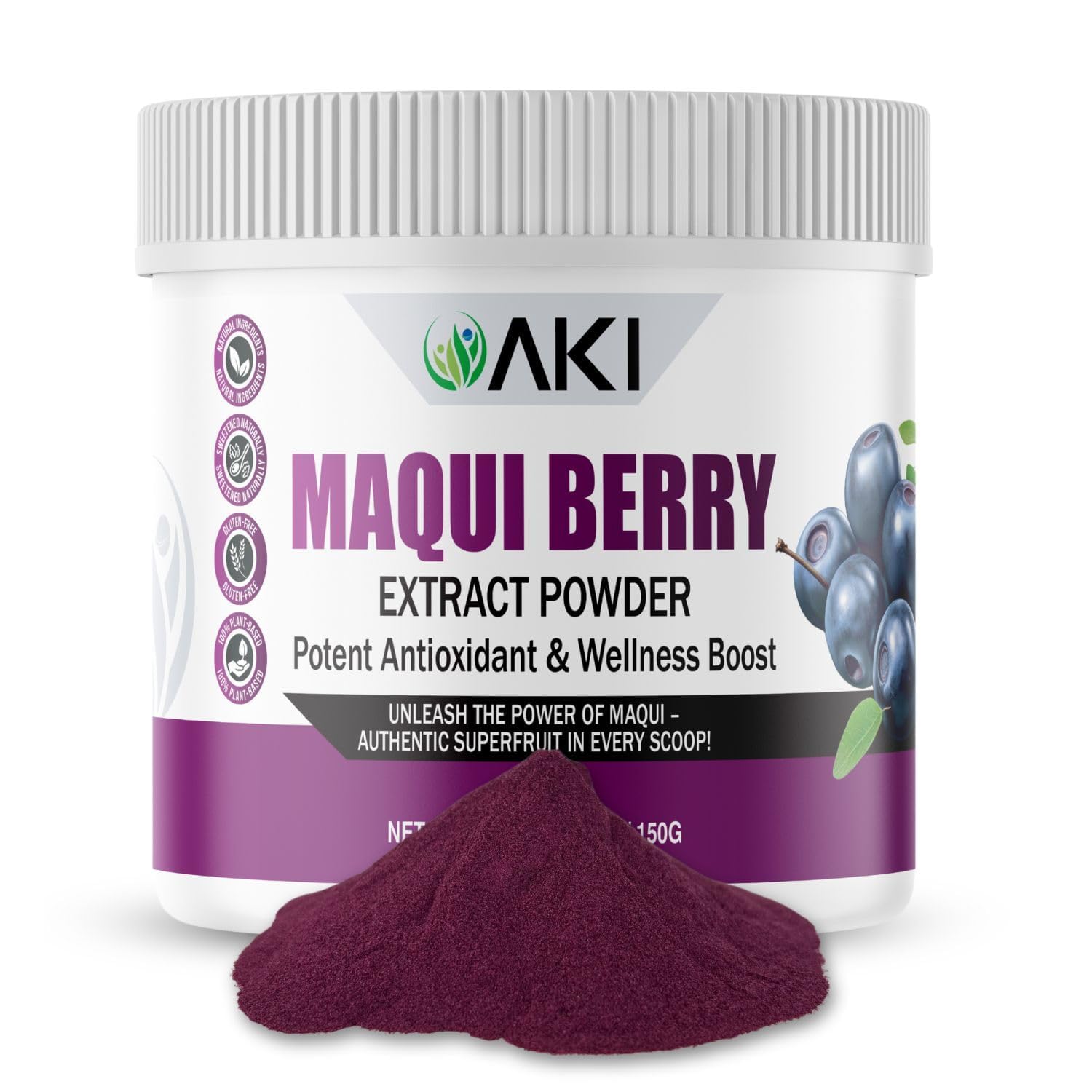 AKI Maqui Berry Extract Powder – Wild Harvested from Patagonia, High in Anthocyanins & Polyphenols, Freeze-Dried Superfruit for Smoothies, Non-GMO, Vegan, 150g/ 5.3 oz AKI ORGANIC uk supplements