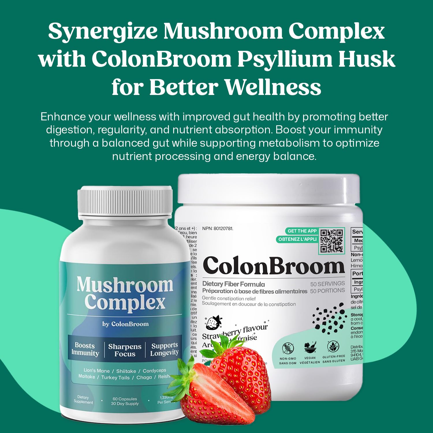 ColonBroom Mushroom Complex, Powerful Mushroom Blend with Cordyceps, Reishi, Shiitake, Lion’s Mane Extract for Energy, Immunity, Stress Relief & Cognitive Health - 60 Capsules, 30 Day Supply ColonBroom uk supplements