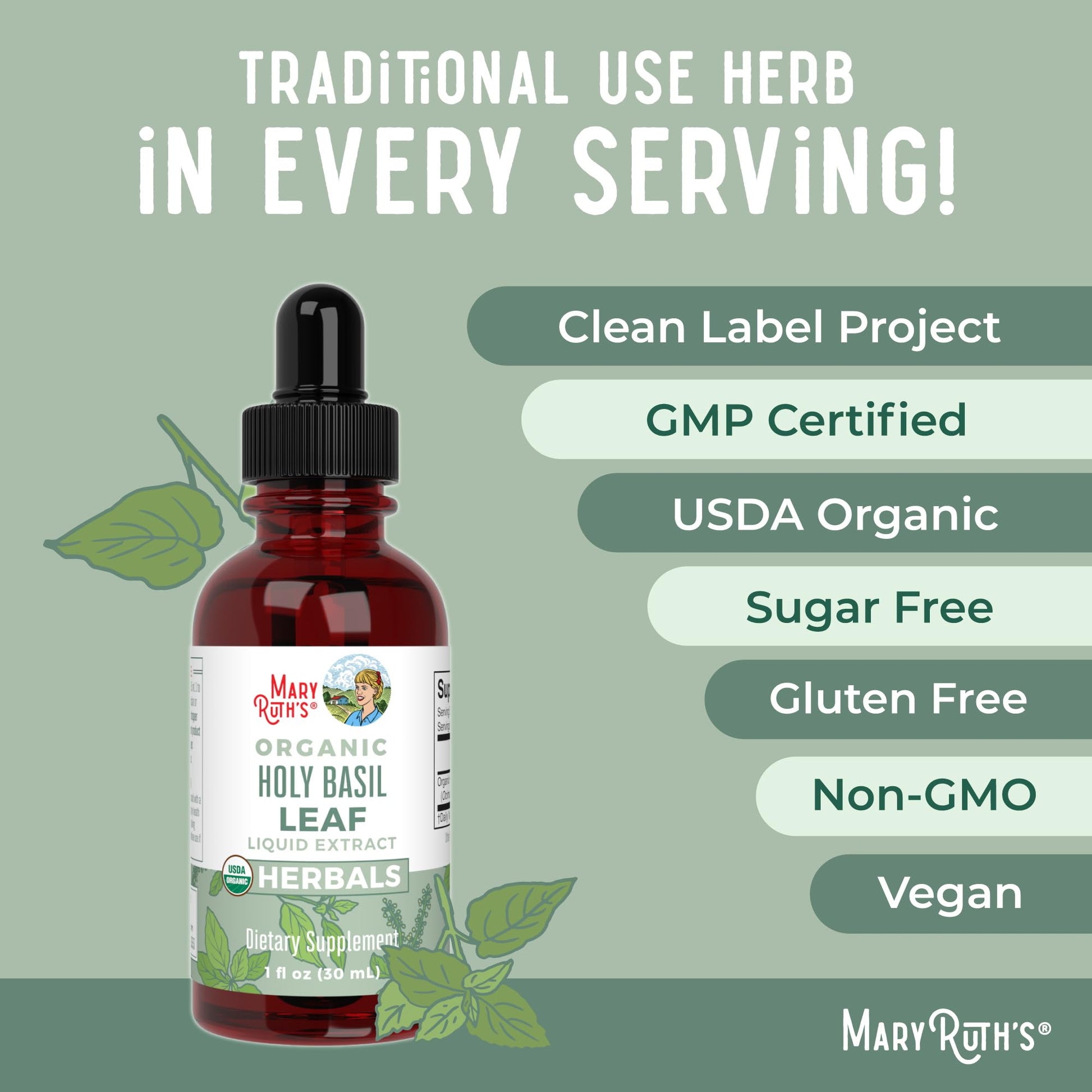 MaryRuth Organics Holy Basil Sugar Free | Tulsi Holy Basil Herbal Liquid Drops | Antioxidant | Cognitive Function | Digestive Support | Energy Levels | Vegan | Non-GMO | 1 Fl Oz MARYRUTH'S uk supplements