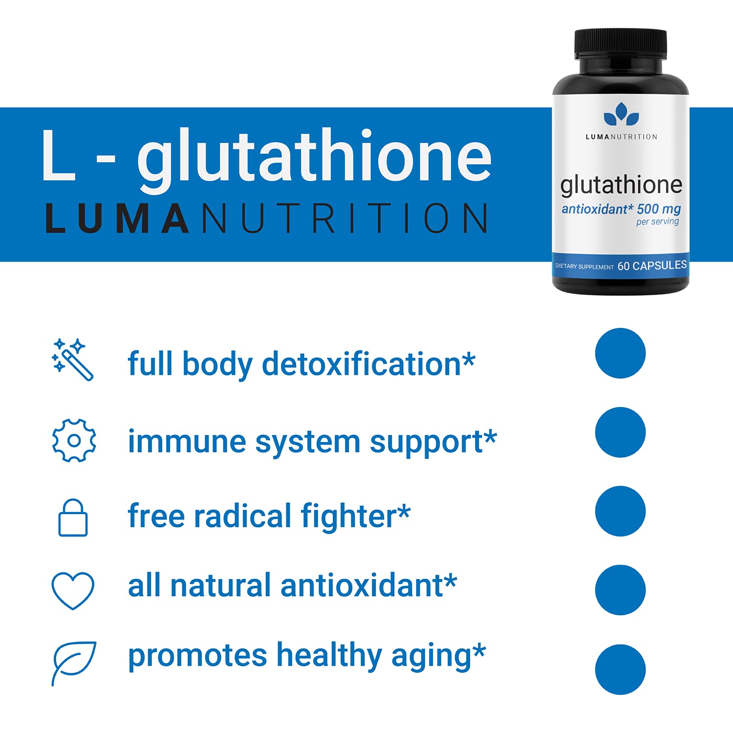 Premium Glutathione - Reduced Glutathione 500mg - Glutathione Supplement - L-Glutathione Luma Nutrition uk supplements