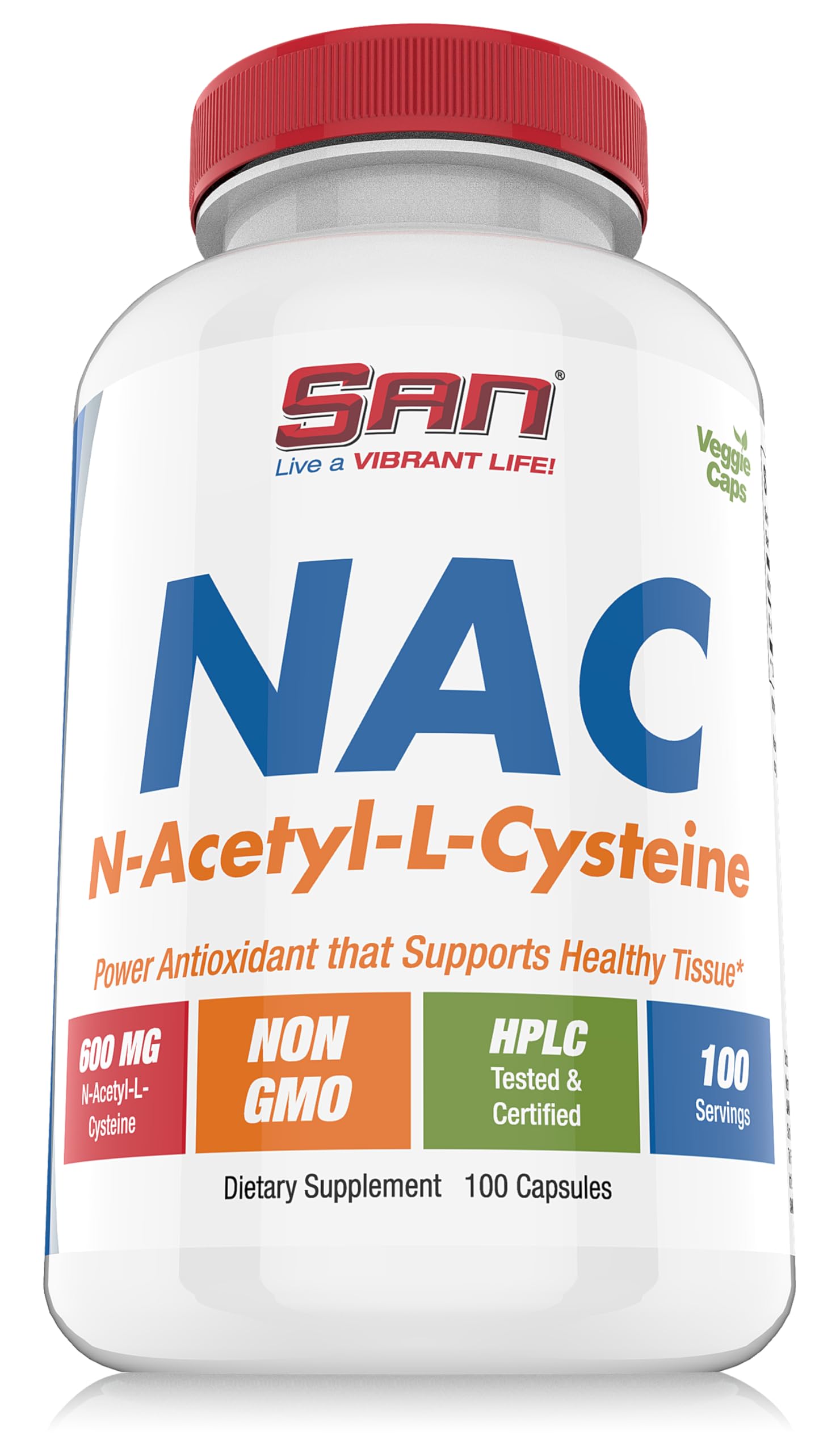 SAN N-Acetyl-L-Cysteine (NAC), Immune, Respiratory, Liver Health, NAC 600 mg, Potent antioxidant Support, Free-radicals, Easy to Absorb, 100 Capsules SAN uk supplements