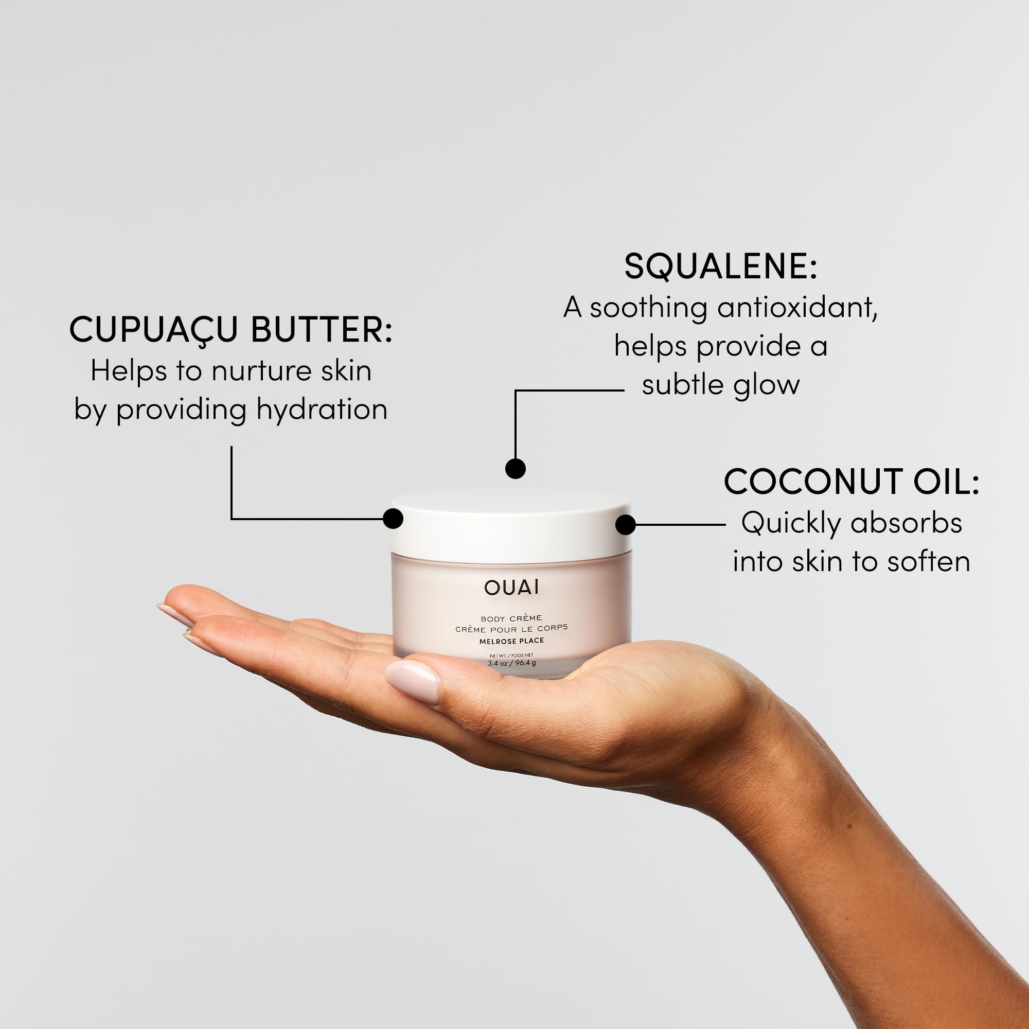 OUAI Body Cream Travel Size, Melrose Place - Hydrating Whipped Body Cream with Cupuaçu Butter, Coconut Oil & Squalane - Softens Skin and Delivers Healthy-Looking Glow - Sulfate Free Skin Care (3.4 Oz) OUAI uk supplements