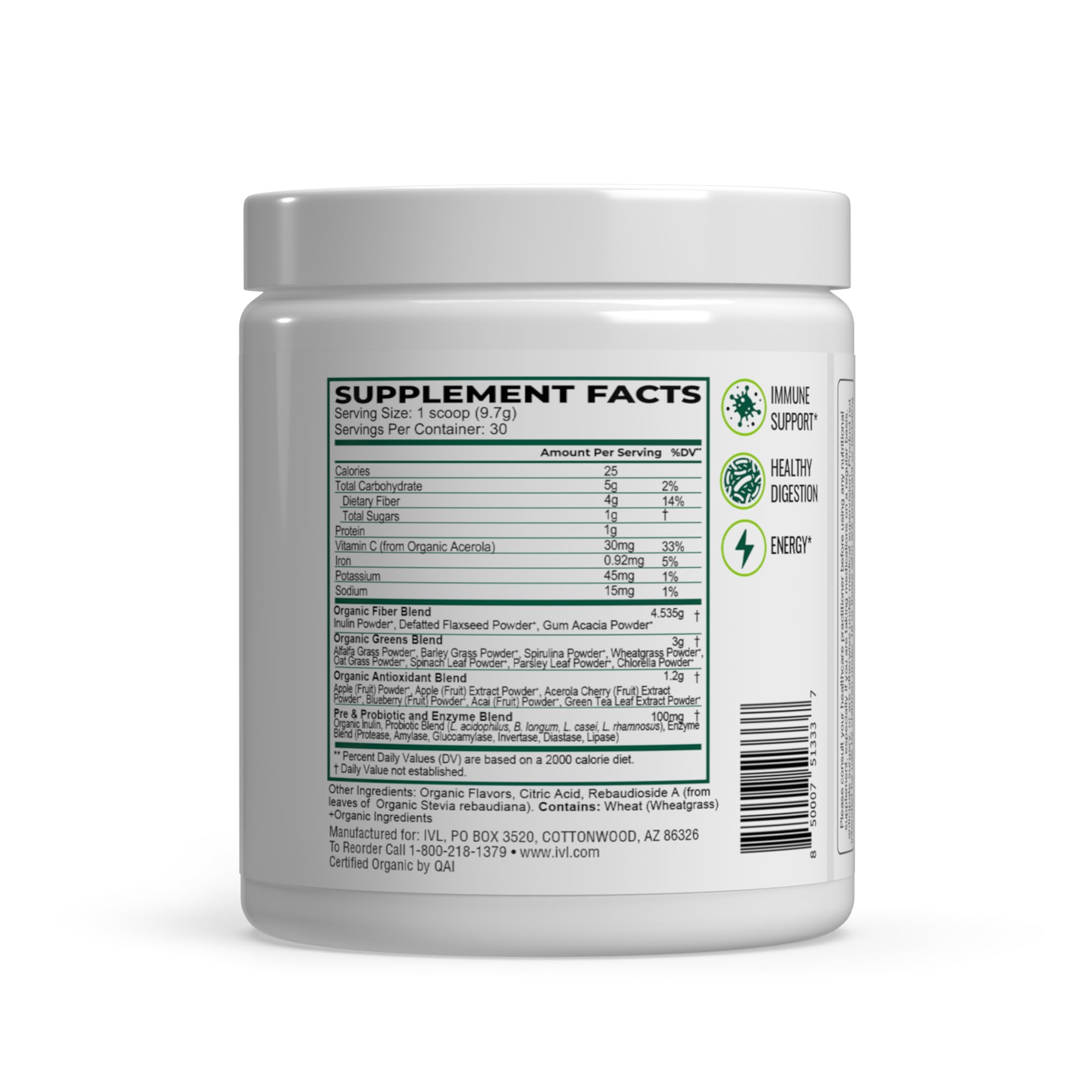 IVL - Organic Greens - Organic Superfood Drink - Loaded with Antioxidants, Micronutrients, Prebiotics & Probiotics - for Immune Support, Digestive Health - Great Taste (1 Pack, 30 Servings) IVL uk supplements