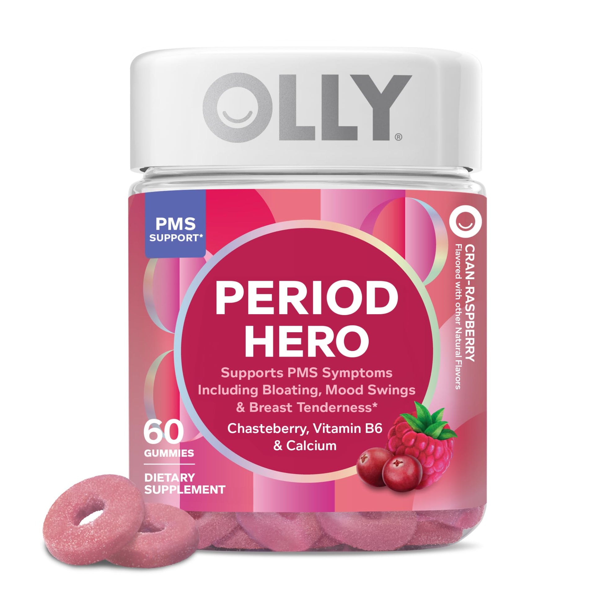OLLY Period Hero Gummies, PMS Support Supplement,* Chasteberry, Vitamin B6, Calcium, Cran-Raspberry Flavor, 30 Day Supply - 60 Count OLLY uk supplements