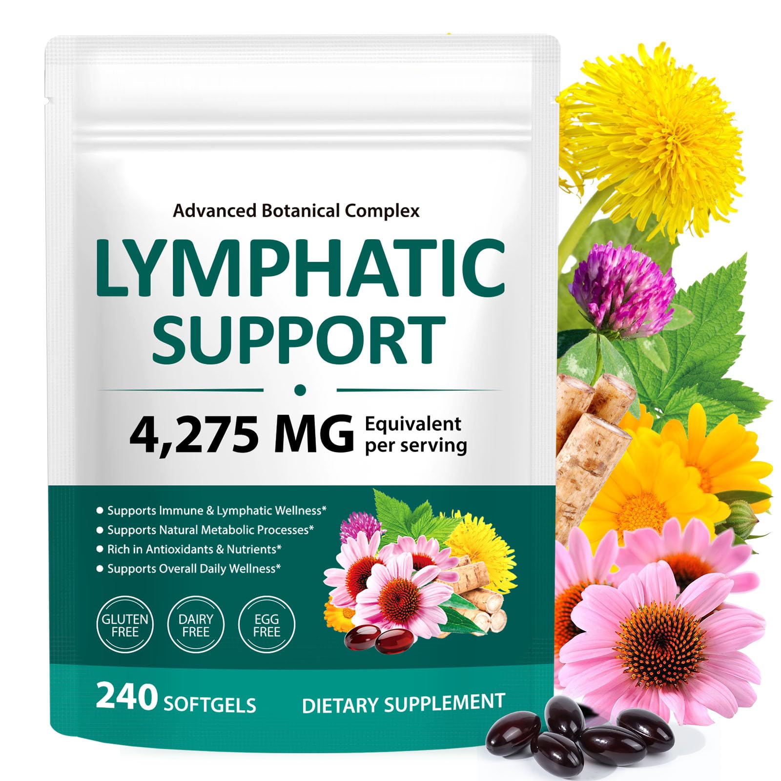 chenyayun Lymphatic Drainage Supplements, 240 Softfels, 21-in-1 Natural Herbal Blends with Echinacea, Dandelion, Burdock Root for Lymph System, Immune Support, Cleanse, Less Swelling/Bloating chenyayun uk supplements