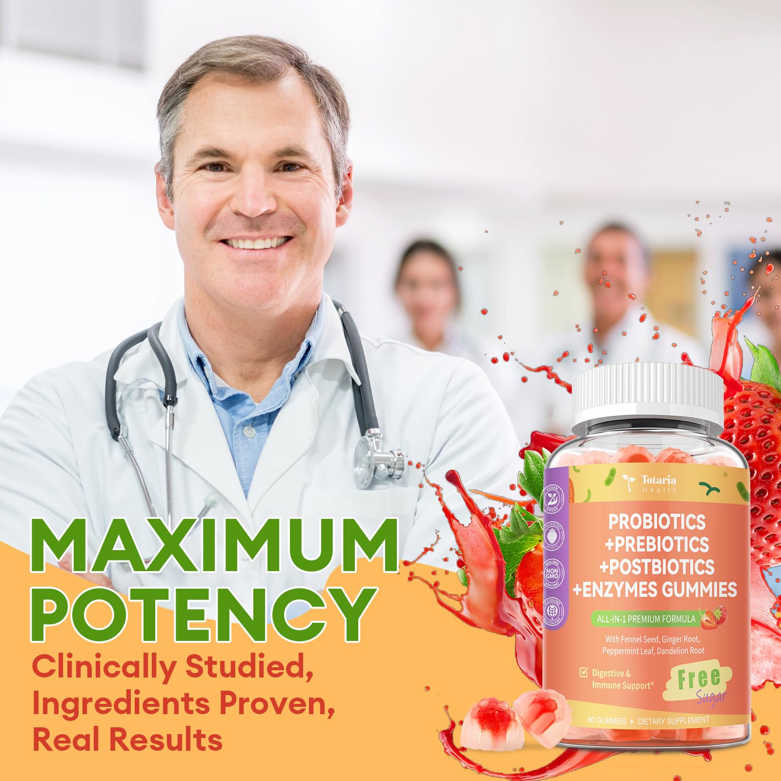 (2 Packs) Totaria Sugar Free 5-in-1 Probiotic Prebiotic Postbiotic Gummy, Probiotics for Women Men with Digestive Enzymes, Peppermint, Complete Immune, Gut & Digestive Support, Vegan Strawberry Flavor Totaria uk supplements