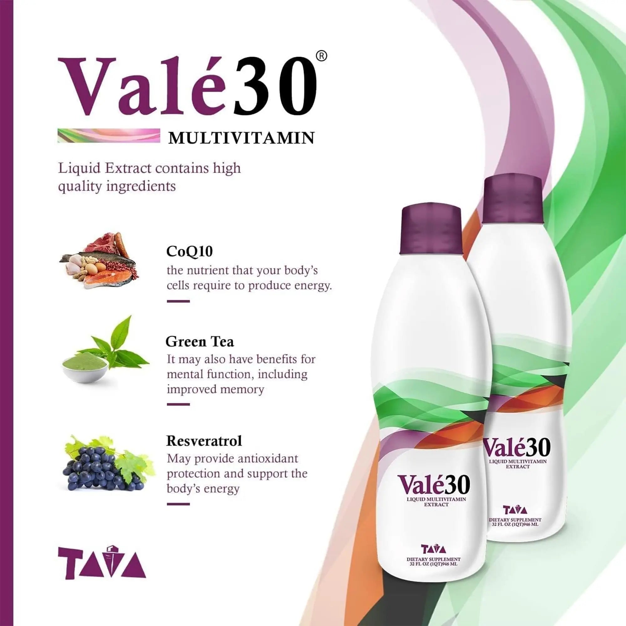 TAVA Valé30 - Liquid Multivitamin - 30-Day Supplement with Vitamin A and B Complex for Men, Women, and Family, Daily Boost Drink - 2 Bottles TAVA uk supplements
