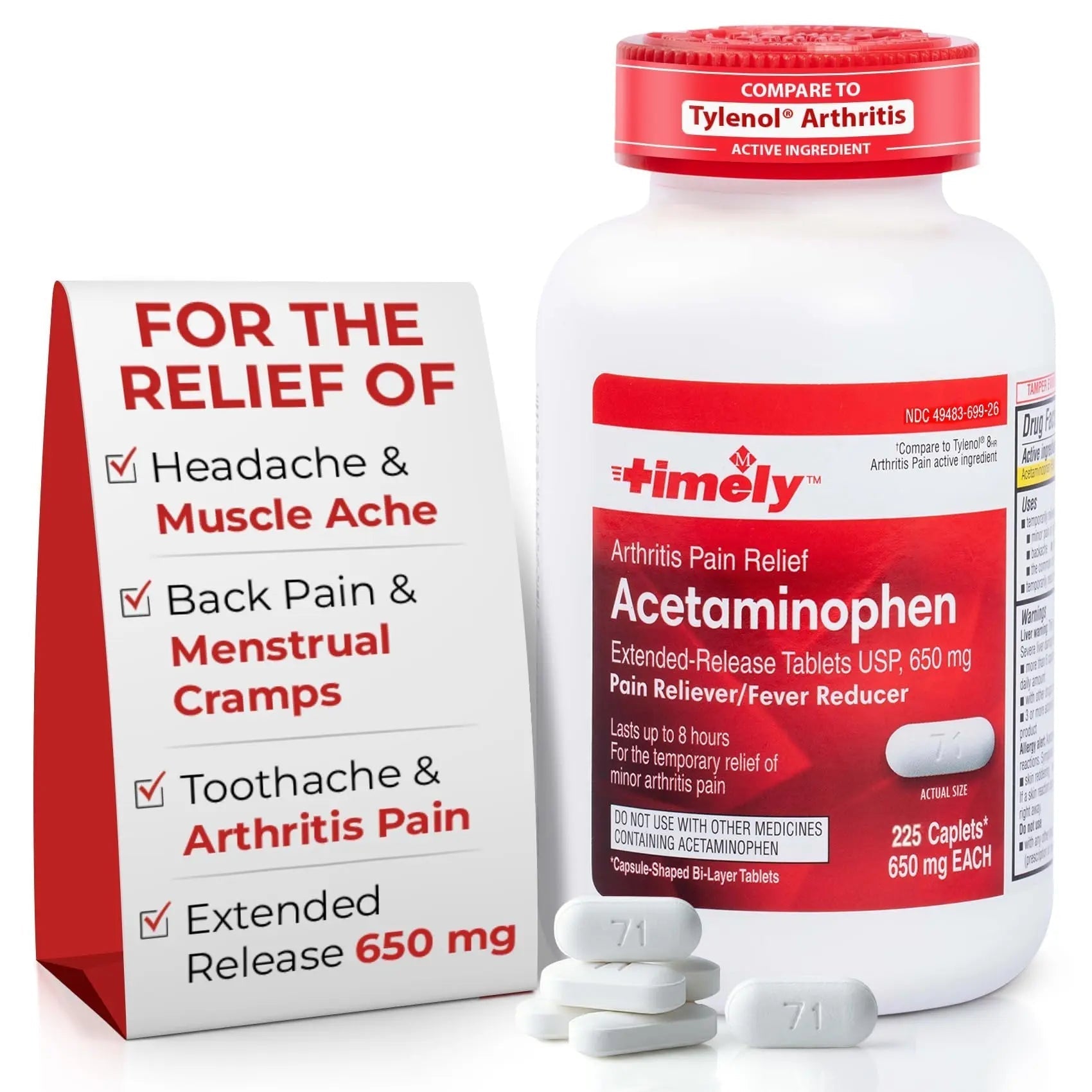 TIME-Cap Labs 225 Caplets Extended Release Acetaminophen 650mg - Pain Reliever & Fever Reducer for Adults, Helps with Headaches, Backaches, Muscle Pain, Toothaches & Menstrual Cramps TIME-CAP LABS, INC. uk supplements