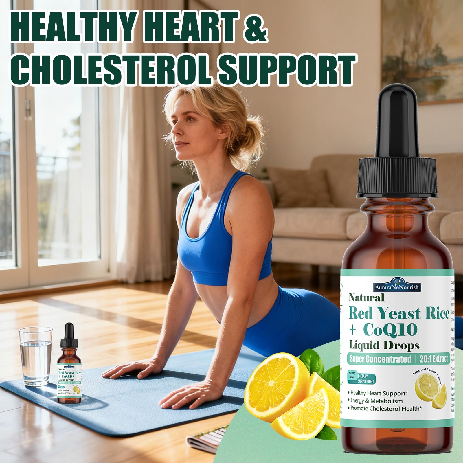 Liposomal Red Yeast Rice with Coq10 Liquid Drops, 5-in-1 Extra Strength 1200mg Cholesterol & Heart Support w. Citrus Bergamot Alpha Lipoic Acid | Cholesterol Lowering Supplement | GMO & Citrinin Free AuraraNeNourish uk supplements