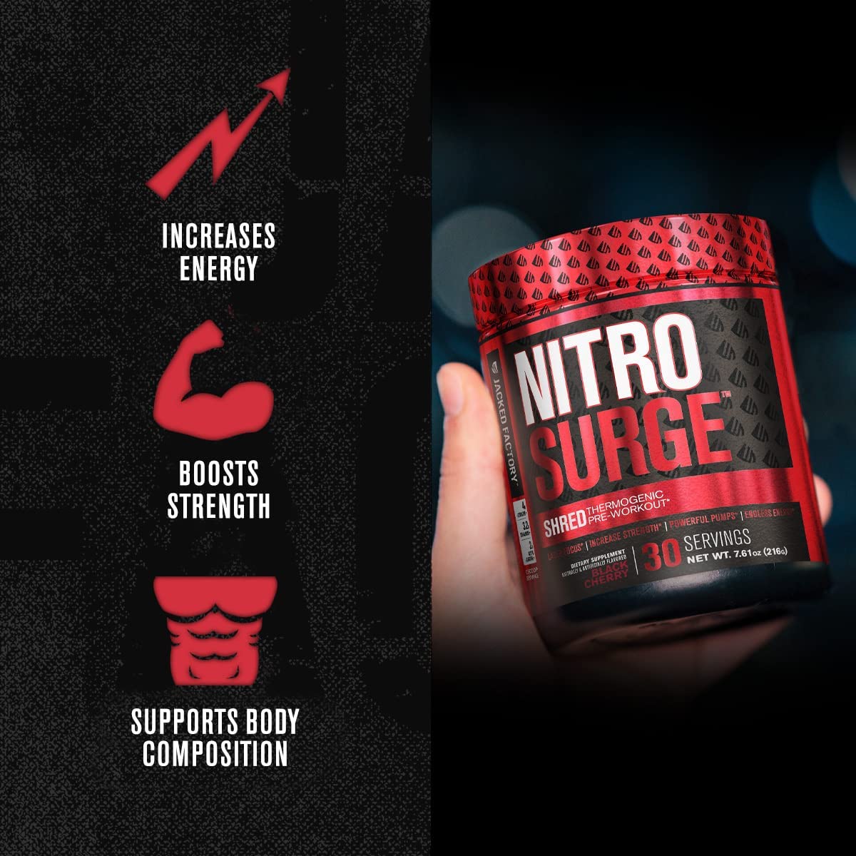Jacked Factory NITROSURGE Shred Pre Workout Supplement - Energy Jacked Factory uk supplements