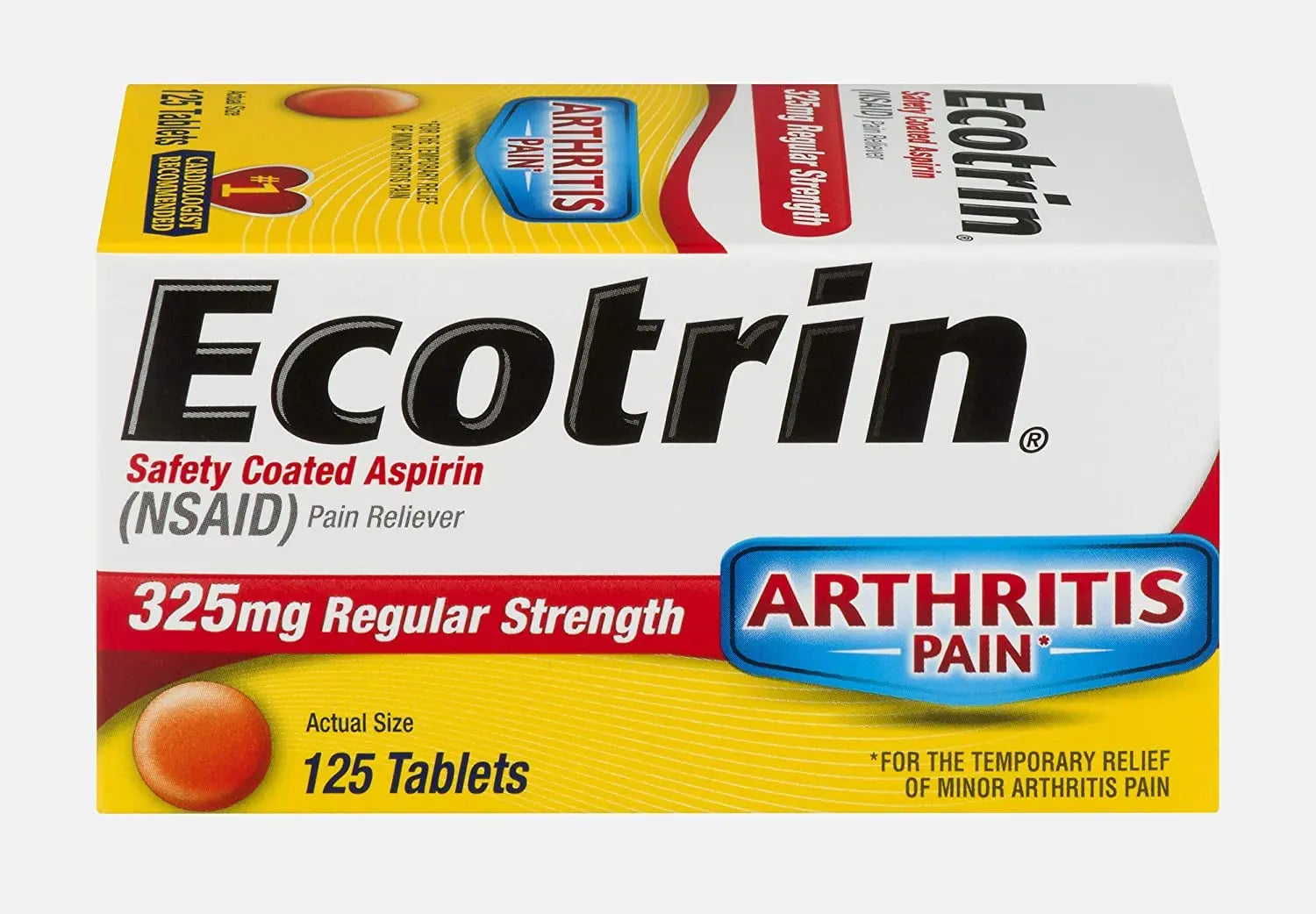 Ecotrin Safety Coated Aspirin Arthritis Pain Reliever Tablets, Regular Strength, NSAID 325 mg, 125 ct (Pack of 2) Ecotrin uk supplements
