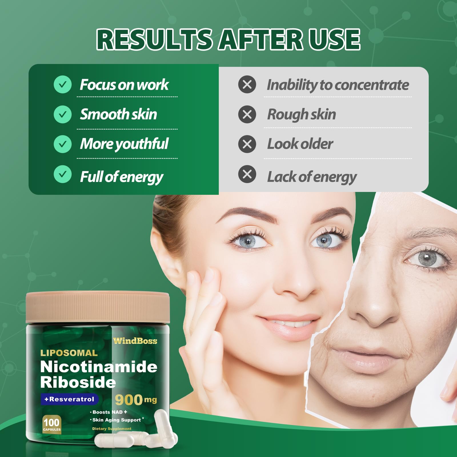 Windboss Liposomal NAD+ Supplement with Nicotinamide Riboside & Resveratrol, NAD Booster for Cellular Energy, Anti-Aging & Metabolism – NMN Alternative, NAD Supplement for Men & Women – 2pcs Windboss uk supplements
