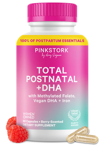 Pink Stork Total Postnatal Vitamins for Women | Vegan DHA, Iron, Folate, B12 | Postpartum Recovery Essentials | Lactation Support for Breastfeeding Moms | Third-Party Tested - 60 Capsules, Berry Pink Stork uk supplements