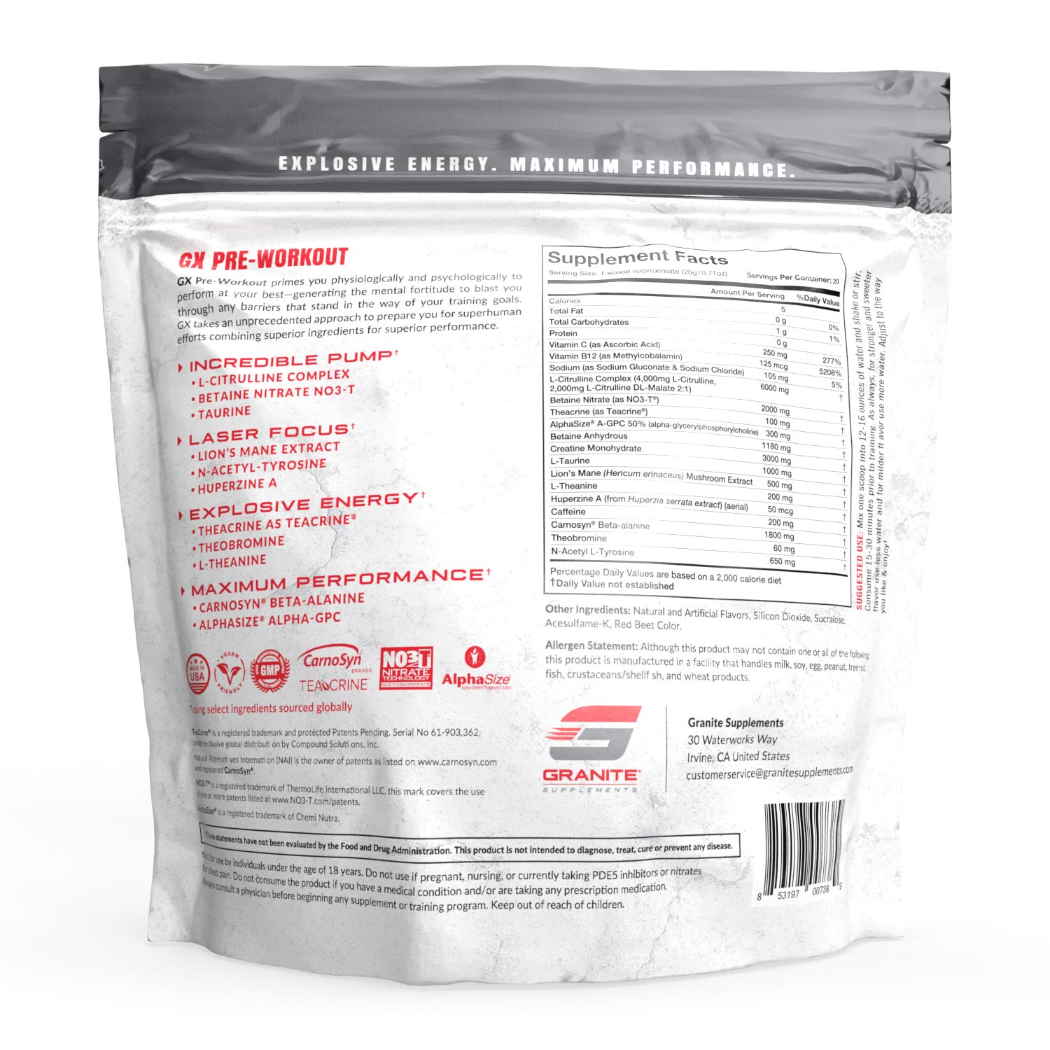 Granite GX Pre-Workout Supplement (Watermelon) Advanced Formula for Pump, Focus Granite Supplements uk supplements