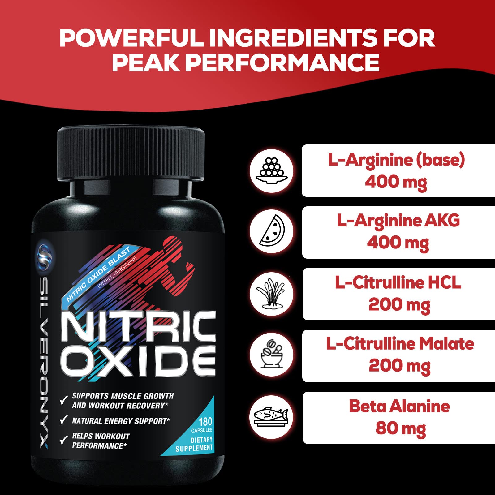 Extra Strength Nitric Oxide Supplement L Arginine 3X Strength - Citrulline Malate, AAKG SILVERONYX uk supplements
