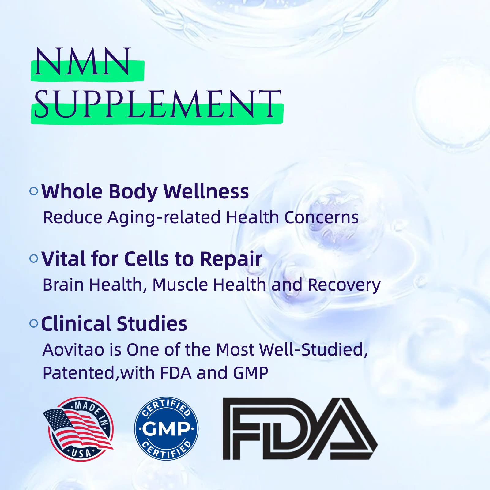 AOVITAO NMN Supplement 500mg Ultra Pure 99.8% | Stabilized Form | Supports NAD+ Production, Cellular Health & Healthy Aging | 60 Capsules AOVITAO uk supplements