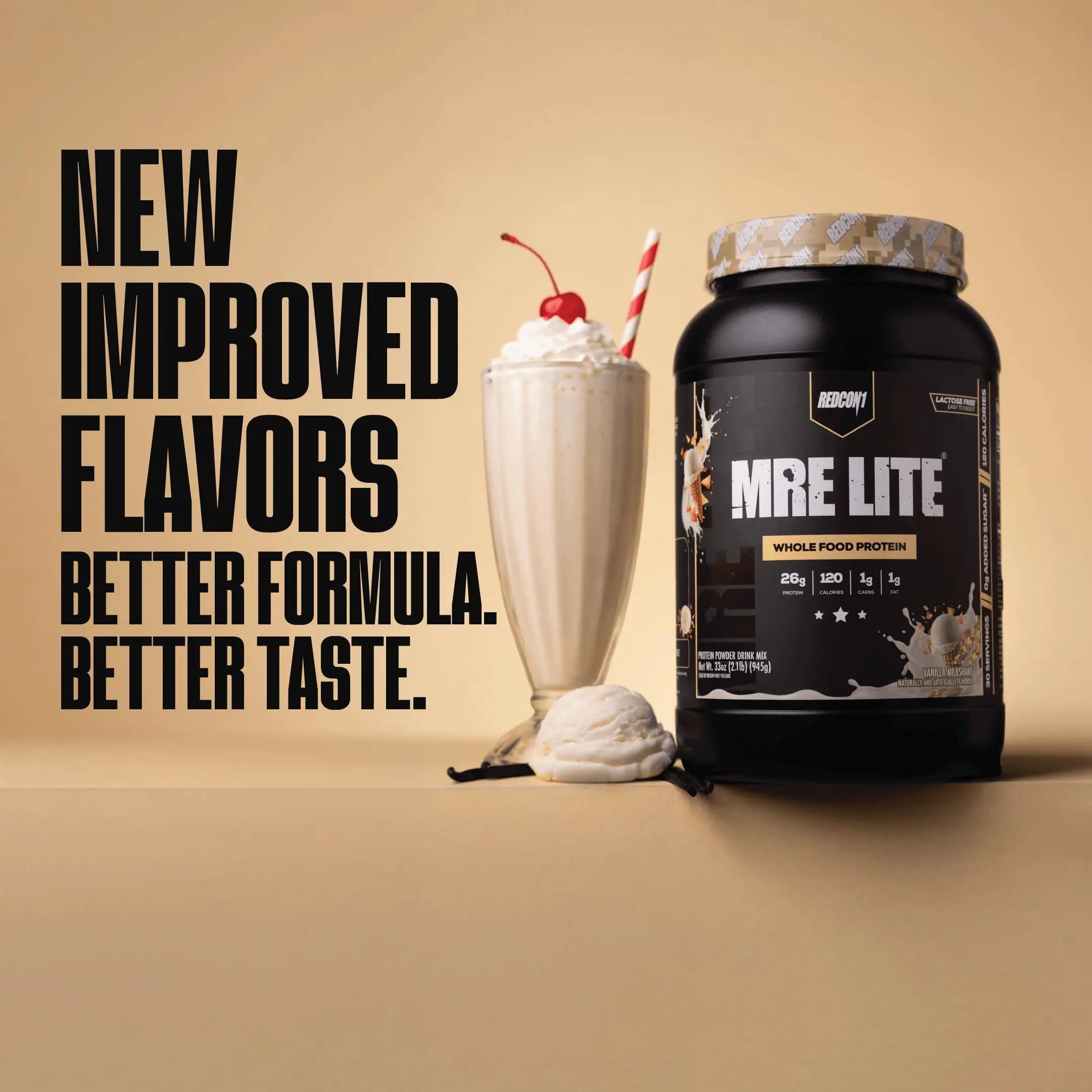 REDCON1 MRE LITE Whole Food Protein Powder, Vanilla Milkshake - Lactose Free & Sugar Free Meal Replacement with Animal Protein Blends - Easy to Digest Formula - Only 1g Carb per Serving (30 Servings) REDCON1 uk supplements