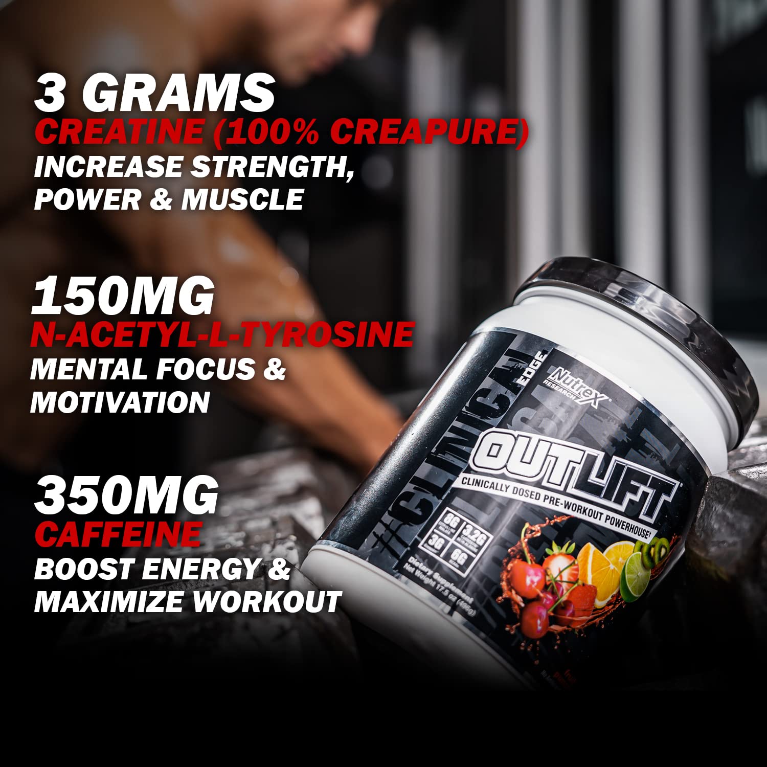 Nutrex Outlift Clinically Dosed Pre Workout Powder with Creatine, 8G Citrulline, BCAA Nutrex Research uk supplements
