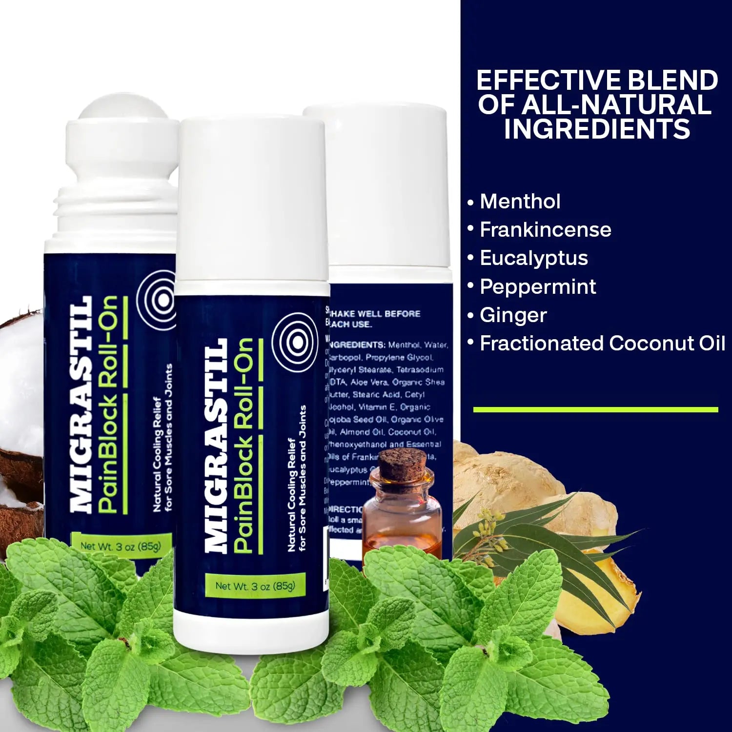 Basic Vigor Migrastil PainBlock Roll-On & Unscented Topical Magnesium Cream Bundle. Made in The USA. Basic Vigor uk supplements