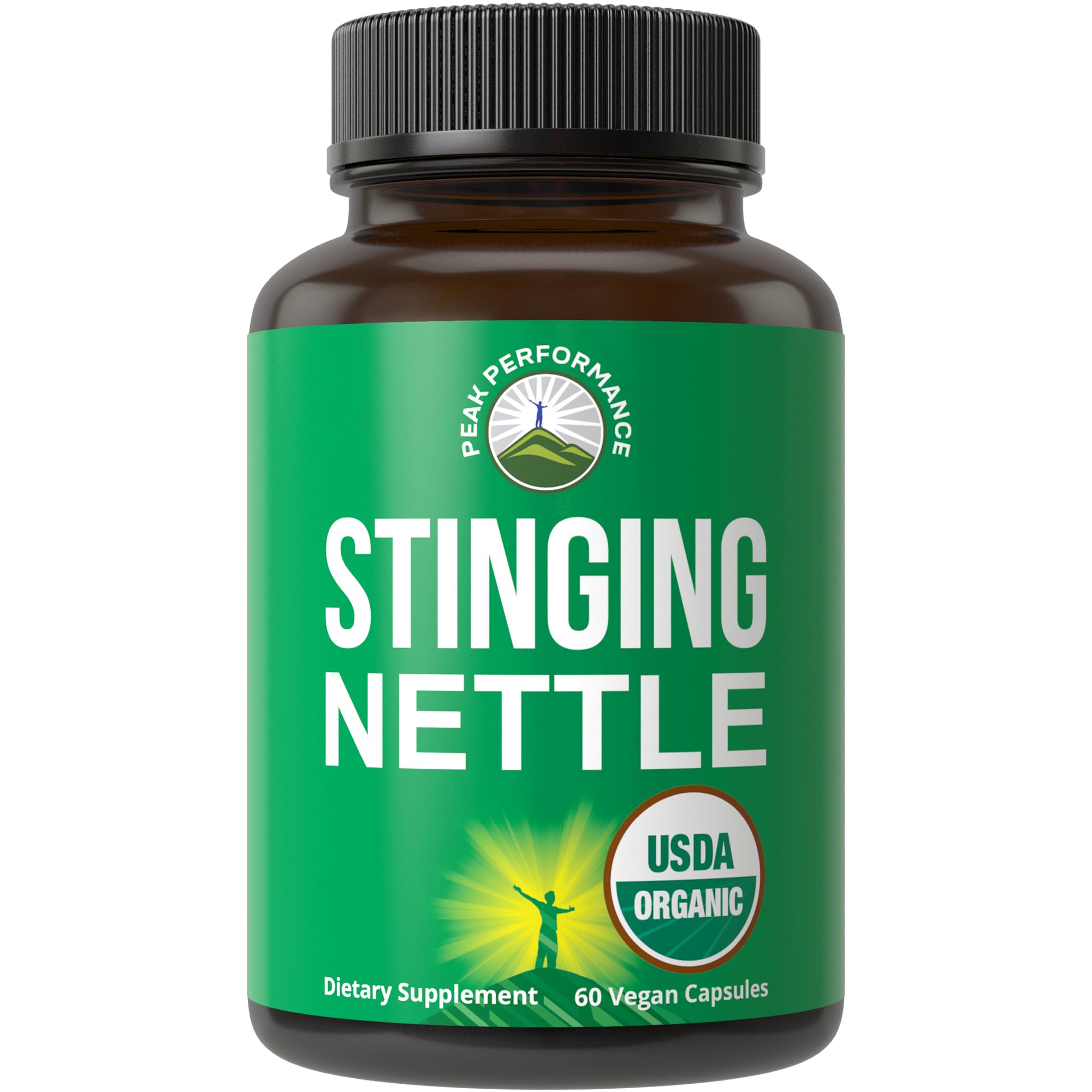 USDA Organic Stinging Nettle Vegan Capsules Made with Stinging Nettle Leaf Powder for Prostate, Hair Growth, Allergy. Better Than Root or Seed Extract. Plant Based Herb Supplement Tablets, 60 Pills Peak Performance uk supplements