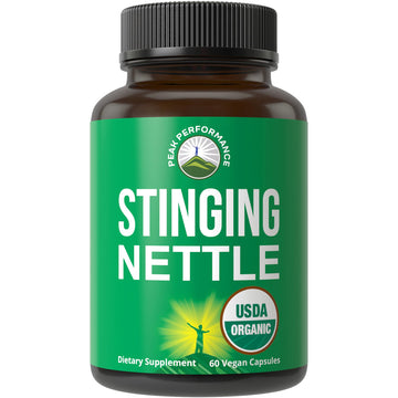 USDA Organic Stinging Nettle Vegan Capsules Made with Stinging Nettle Leaf Powder for Prostate, Hair Growth, Allergy. Better Than Root or Seed Extract. Plant Based Herb Supplement Tablets, 60 Pills Peak Performance uk supplements