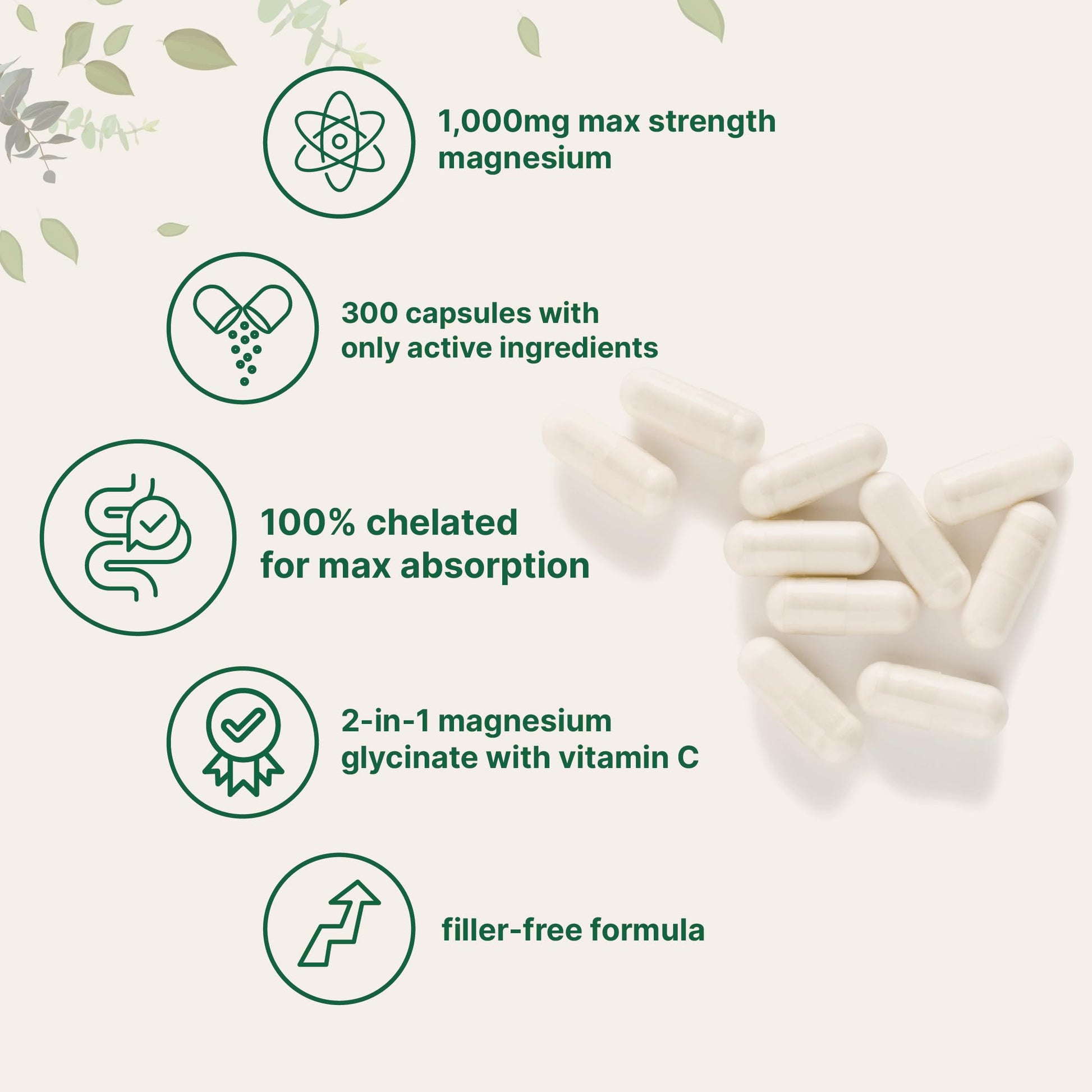 Pure Magnesium Glycinate 1,000mg, 300 Capsules | 100% Chelated for Max Absorption | Enhanced with Vitamin C | Only Uses Active Ingredients Micro Ingredients uk supplements