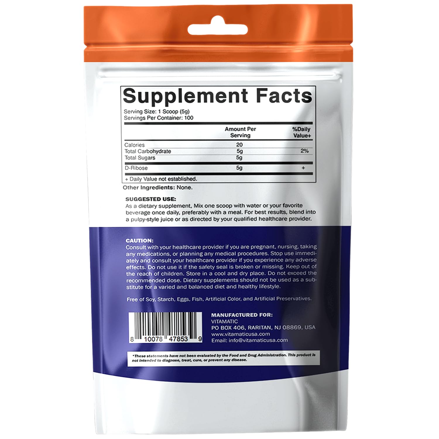Vitamatic D-Ribose Powder 500g - 17.6 OZ (500 Gram) | Pure & Unflavored | Non-GMO | Easy-Mix Dietary Supplement Vitamatic uk supplements