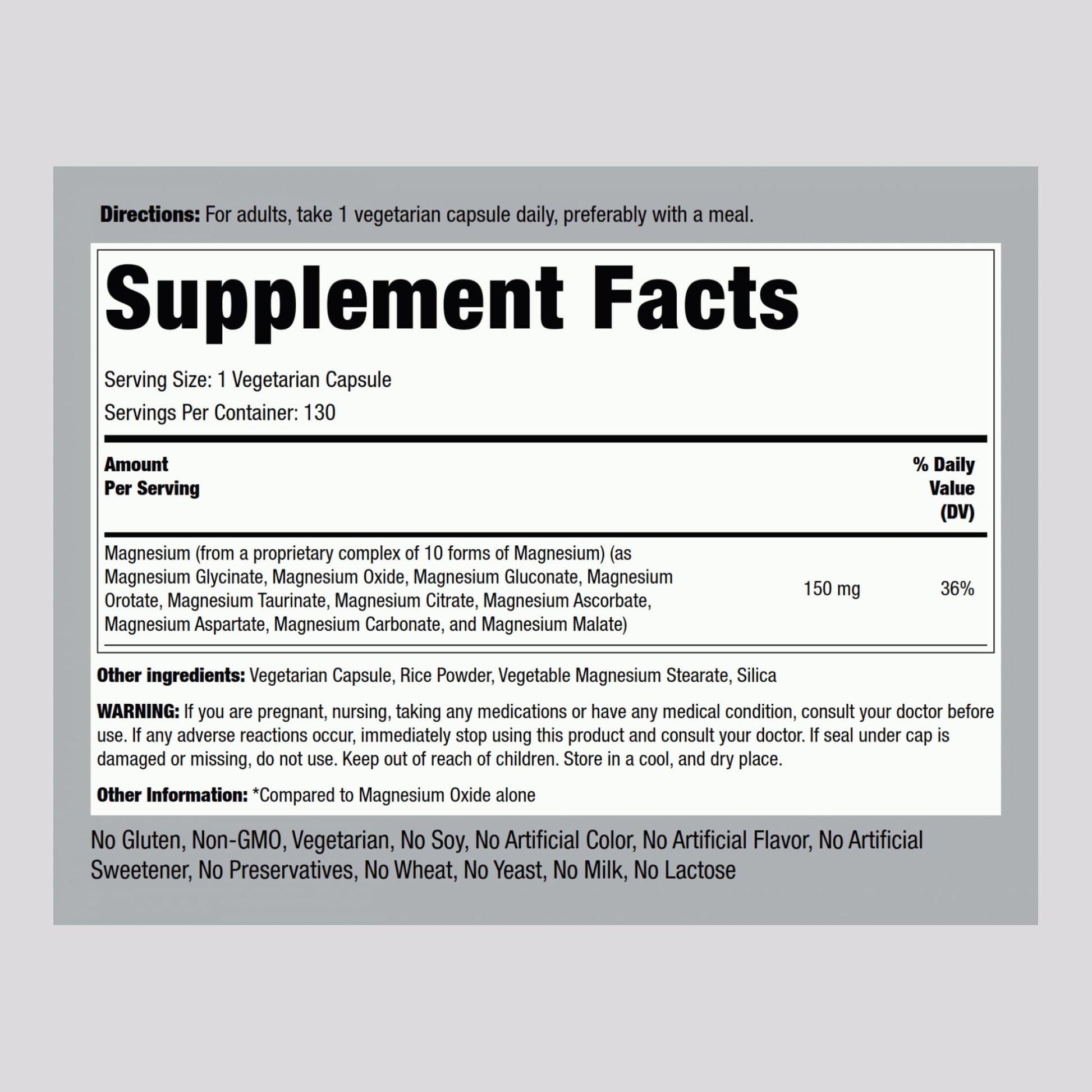 Piping Rock Magnesium 10 in One Complex | 130 Capsules | Supplement for Men and Women | Vegetarian, Non-GMO, Gluten Free Piping Rock uk supplements