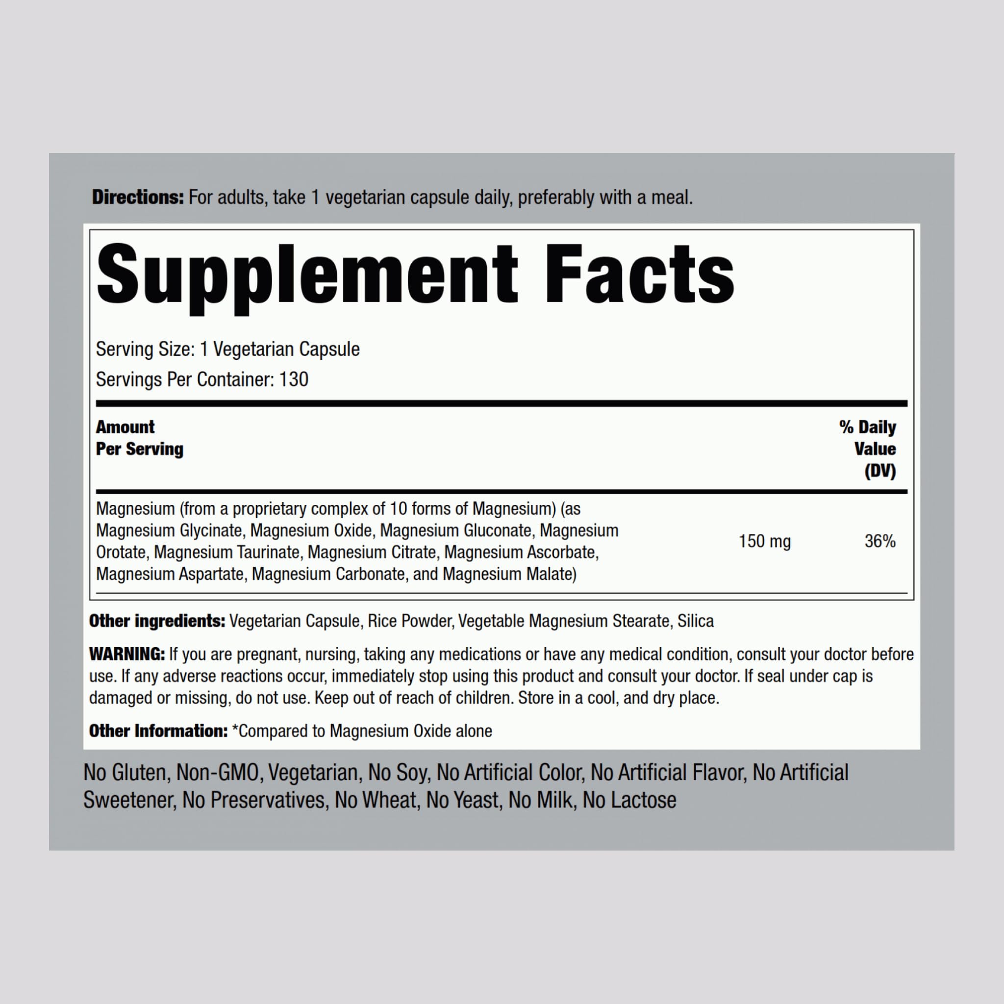 Piping Rock Magnesium 10 in One Complex | 130 Capsules | Supplement for Men and Women | Vegetarian, Non-GMO, Gluten Free Piping Rock uk supplements