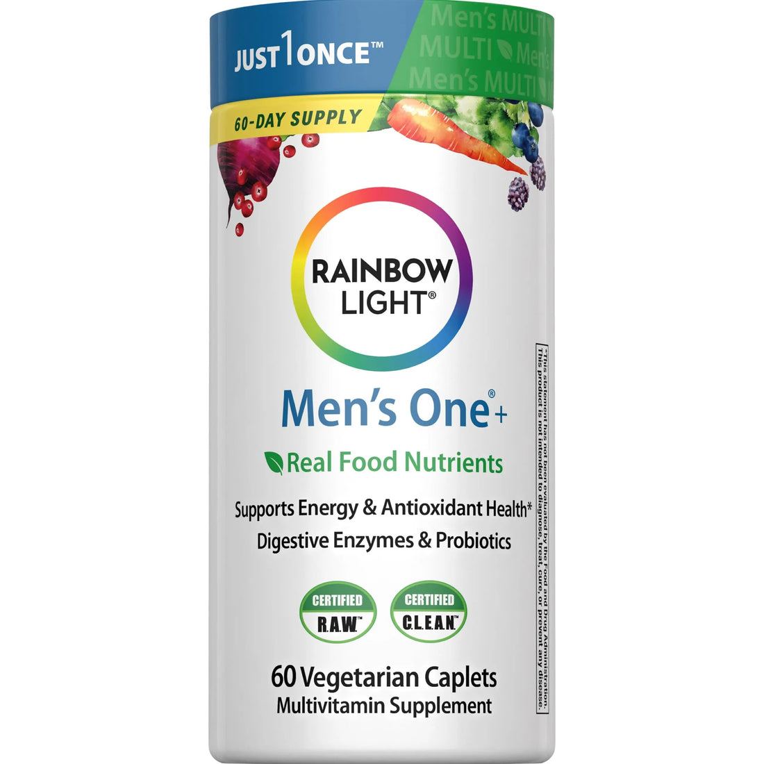 Rainbow Light Mens Multivitamin One + | 60 Caplets | Supports Energy & Antioxidant Health | with Real Food Nutrients, Digestive Enzymes & Probiotics Rainbow Light uk supplements