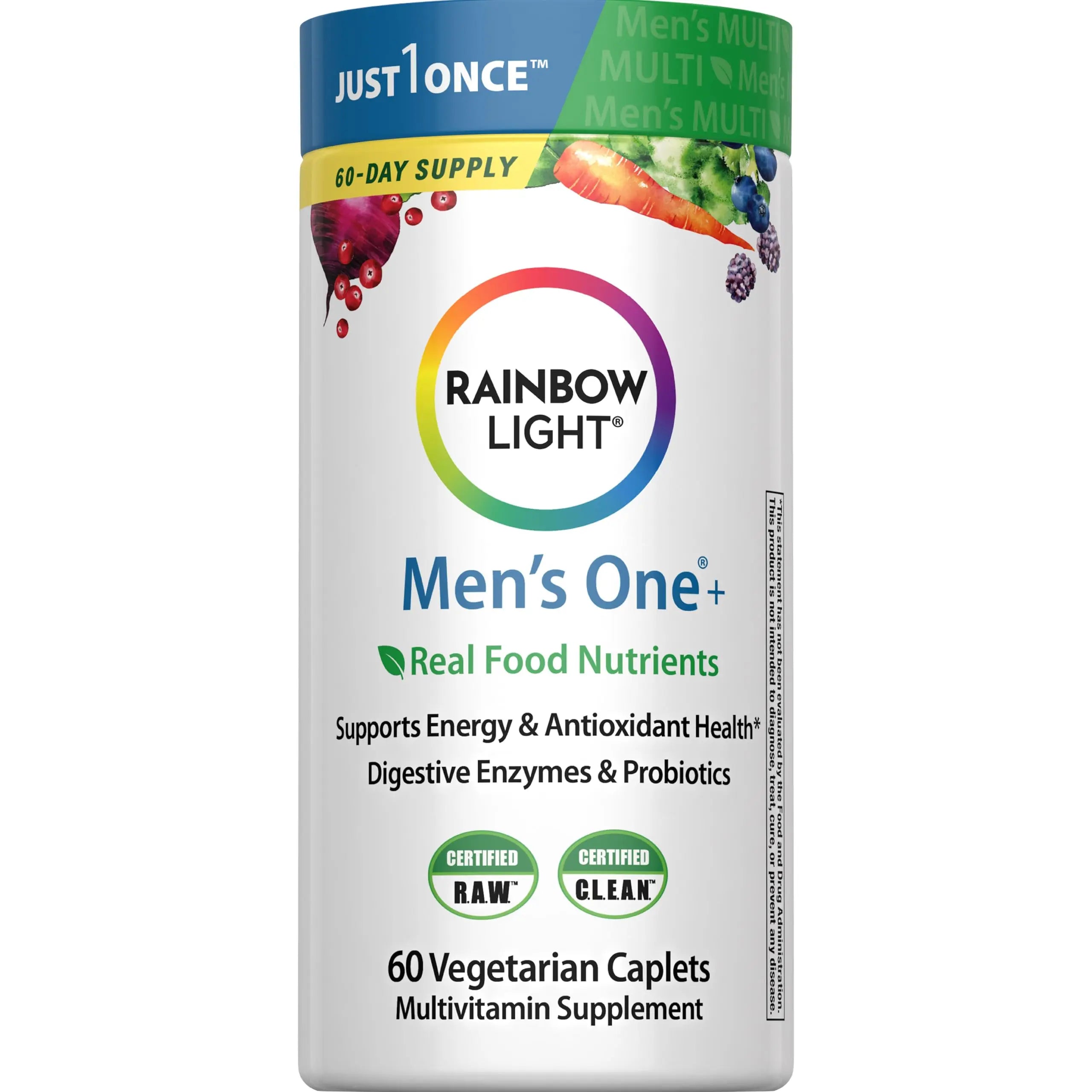 Rainbow Light Mens Multivitamin One + | 60 Caplets | Supports Energy & Antioxidant Health | with Real Food Nutrients, Digestive Enzymes & Probiotics Rainbow Light uk supplements