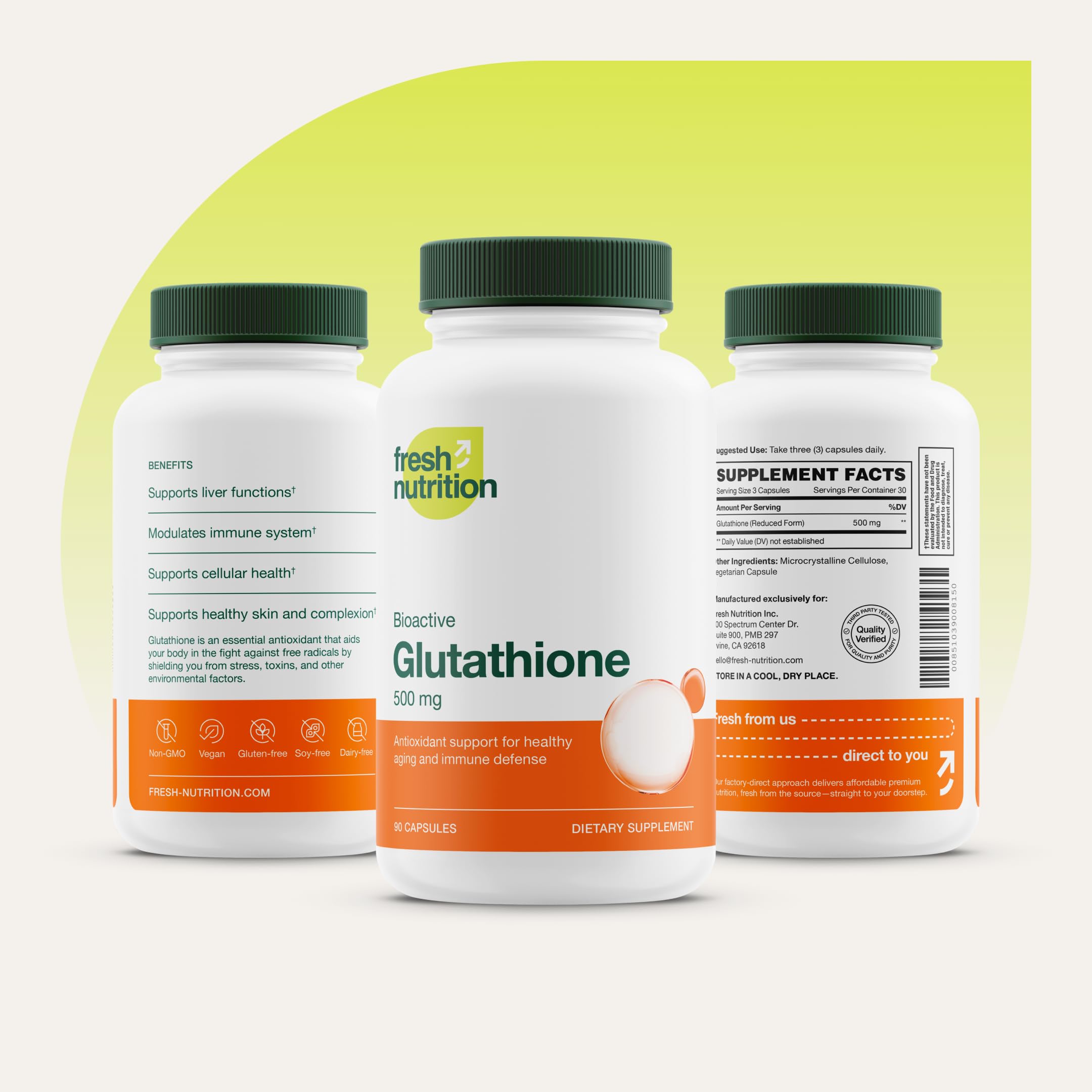 Glutathione Supplement Capsule - Strongest DNA Verified Glutathione Reduced - Vegan Friendly, Non GMO, Gluten & Soy Free Fresh Nutrition uk supplements