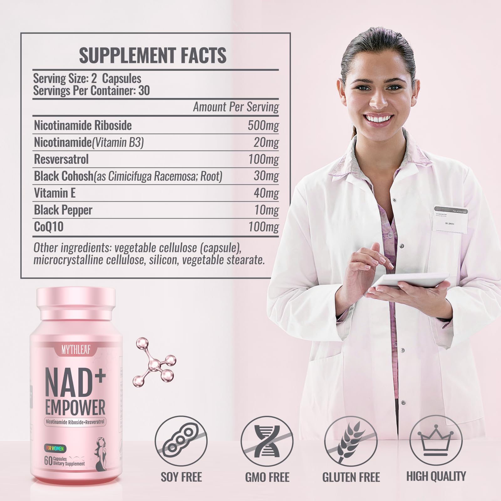 MythLeaf Exclusive NAD+ Supplement for Women,NMN Alternative with Resveratrol, CoQ10,Black Cohosh, Vitamin E for Cellular Health,Enhance Energy, Balance Mood, 60 Capsules,30 Day Supply MythLeaf uk supplements