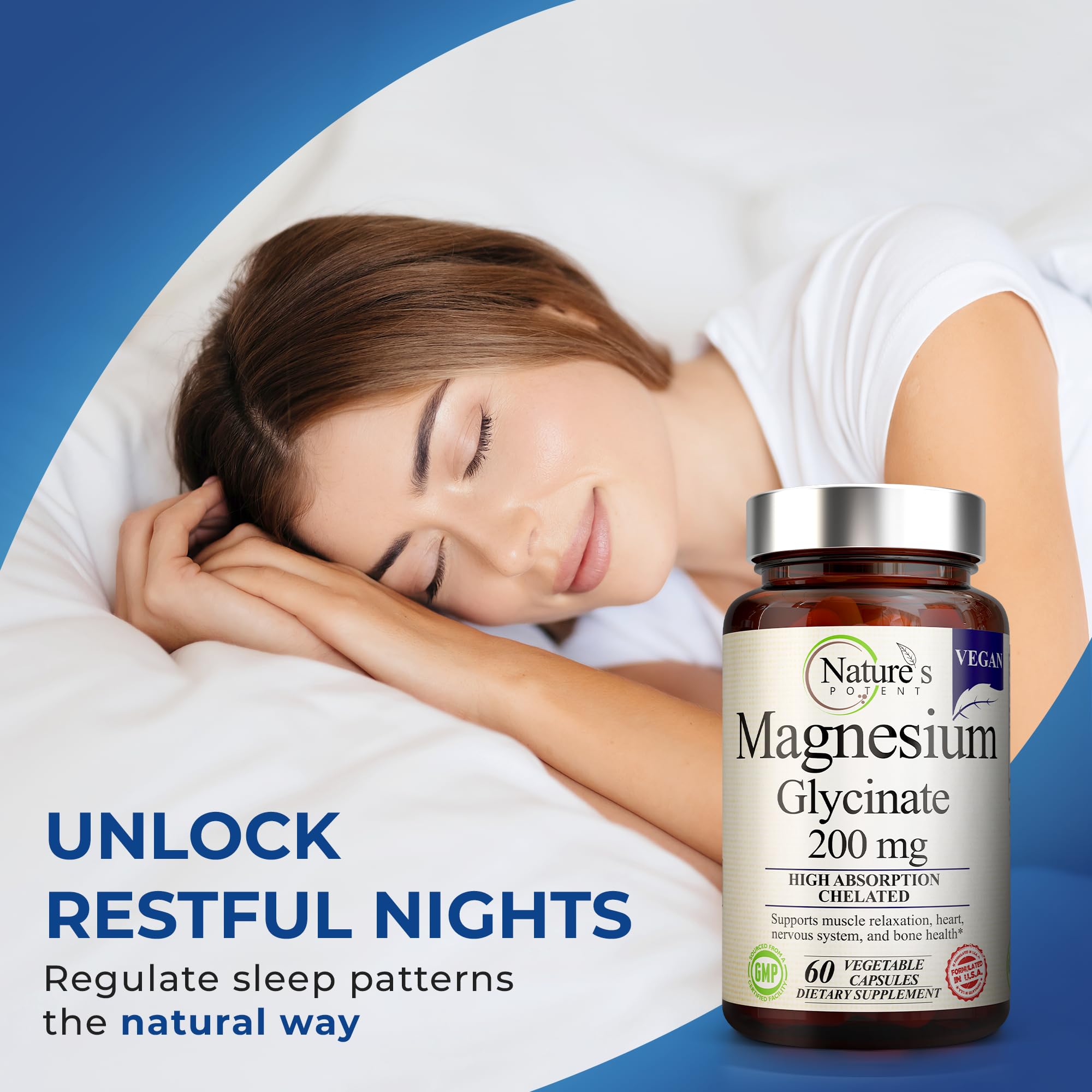 Nature’s Potent Magnesium Glycinate 200mg | High Absorption Chelated Magnesium | Sleep, Calm & Muscle Cramp Support | Vegan Supplement | 60 Capsules Nature's Potent uk supplements