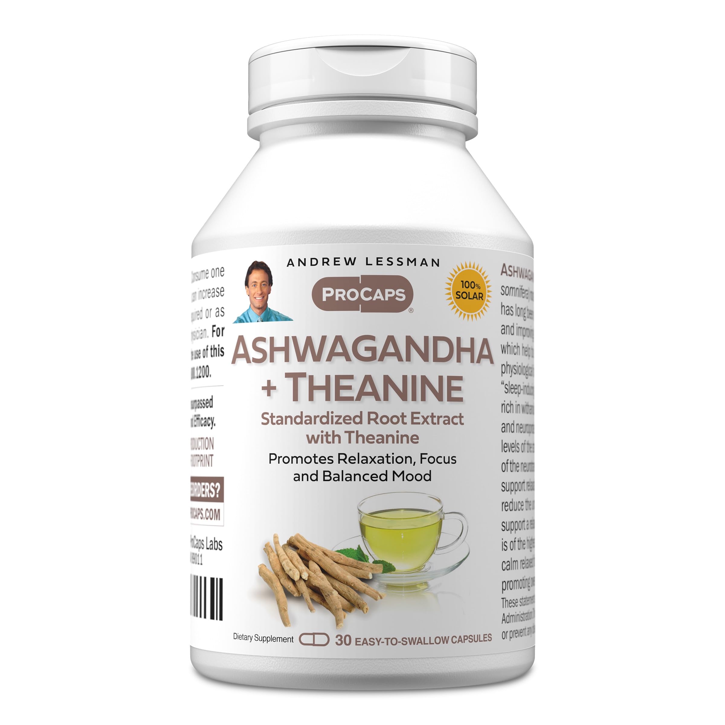 ANDREW LESSMAN Ashwagandha + Theanine 30 Capsules - Standardized Extract. Promotes Relaxation, Focus and Balanced Mood. Small Easy to Swallow Capsules ANDREW LESSMAN uk supplements