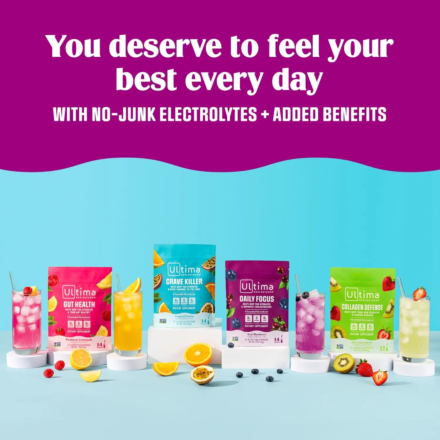 Ultima Replenisher Daily Focus Supplement & Electrolytes Powder - Acai Blueberry, 14 Stickpacks - Hydration Packets, 60mg Caffeine from Green Tea Extract & L-Theanine Ultima Replenisher uk supplements