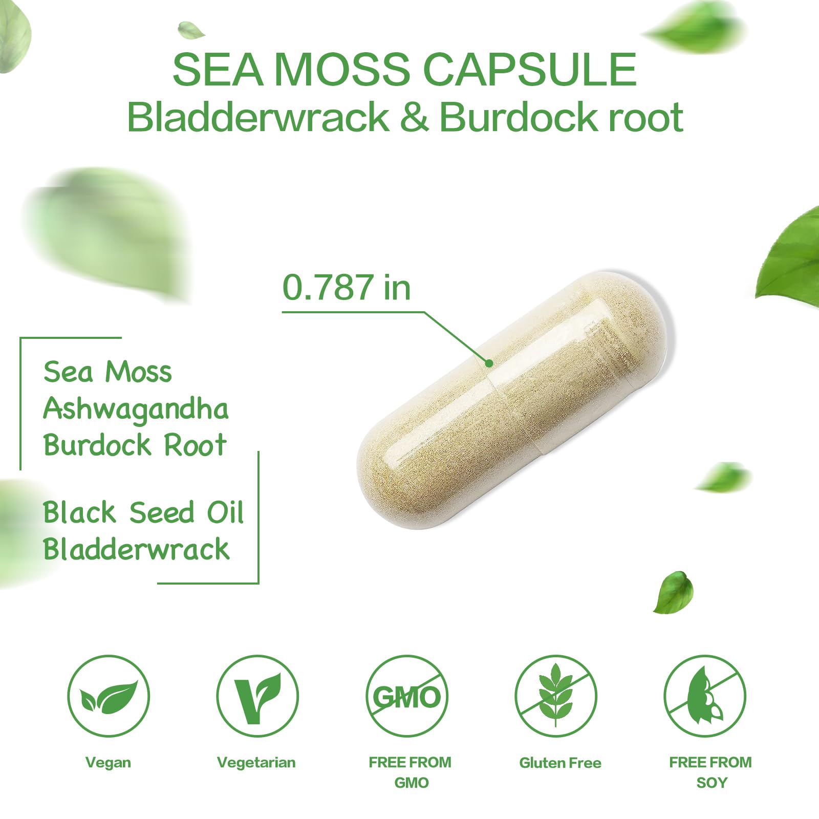 VPKIN Organic Sea Moss Capsules with Bladderwrack,Burdock Root and Black Pepper Extract-Irish SeaMoss Pills 2000mg-Promotes Immune System,Thyroid Support(120 Capsules) VPKIN uk supplements