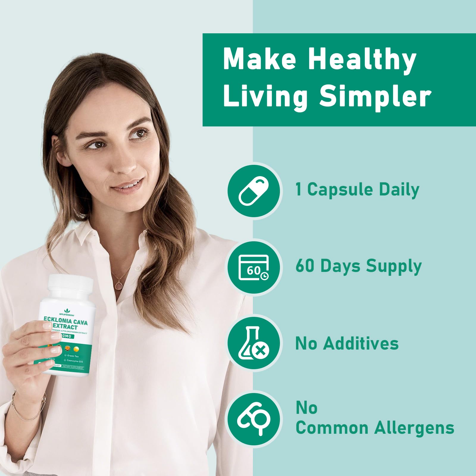 Spliferikou Ecklonia Cava Extract, 800mg, 60 Veggie Capsules with Fucoidan, Green Tea, Turmeric, CoQ10, Dietary Supplement Spliferkou uk supplements