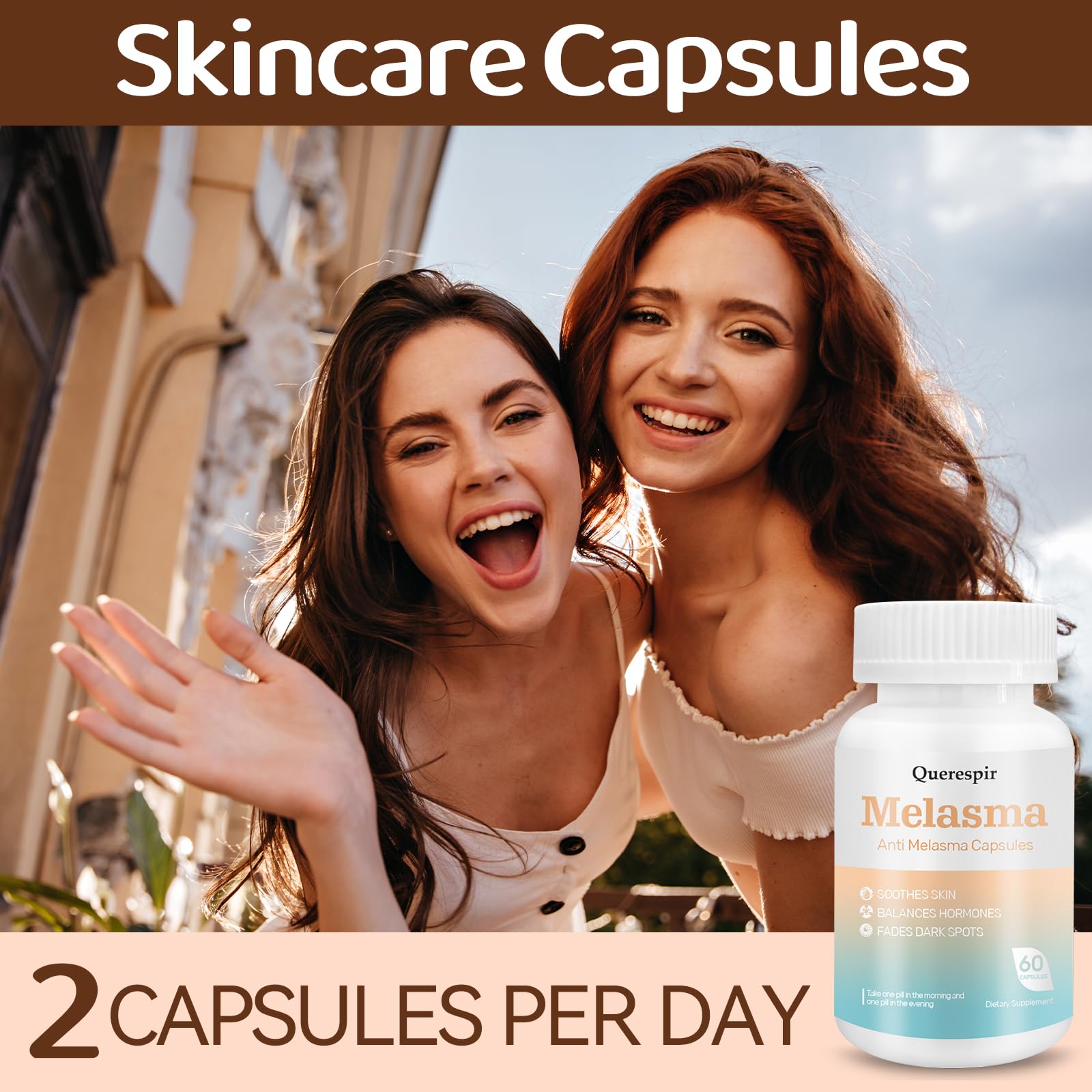 Melanina Anti-Melasma Capsule, Melasma Dark Spot Remover, Melanin Supplement, Spots Remover for Face & Body, Vitamin C & Turmeric Extract, Brightens & Even Skin Tone - 60 Capsules Querespir uk supplements