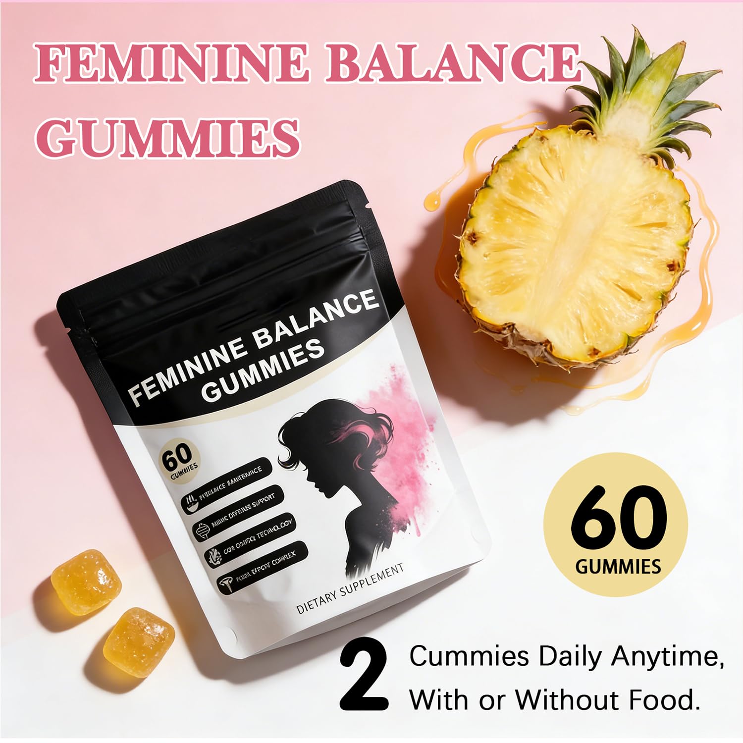 Pineapple Feminine Balance Gummies with Probiotics | Support for pH Balance & Freshness | Daily Intimate Wellness Support | Sugar-Free, Vegan | 60 Count (2) Nuora Balance uk supplements