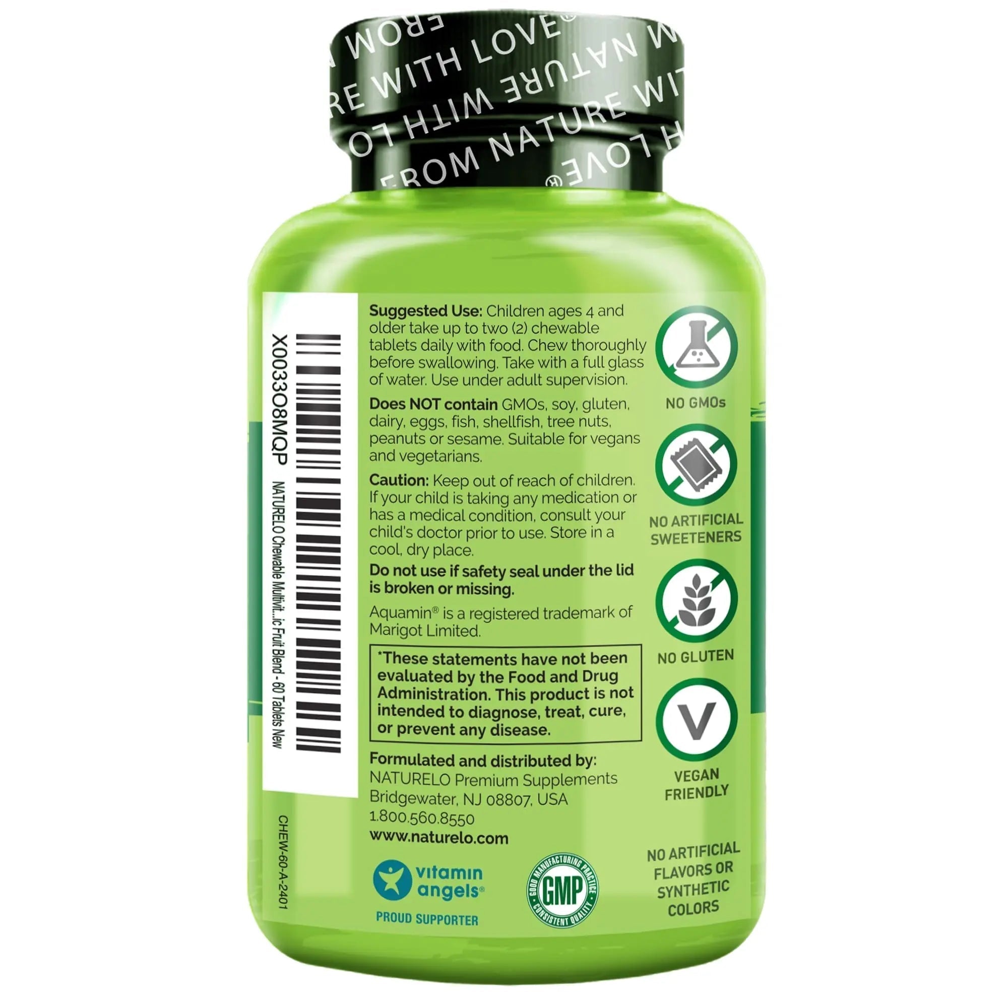 NATURELO Chewable Vitamin for Kids Multivitamin with Whole Food Organic Fruit Blend - 60 Tablets for Children NATURELO uk supplements