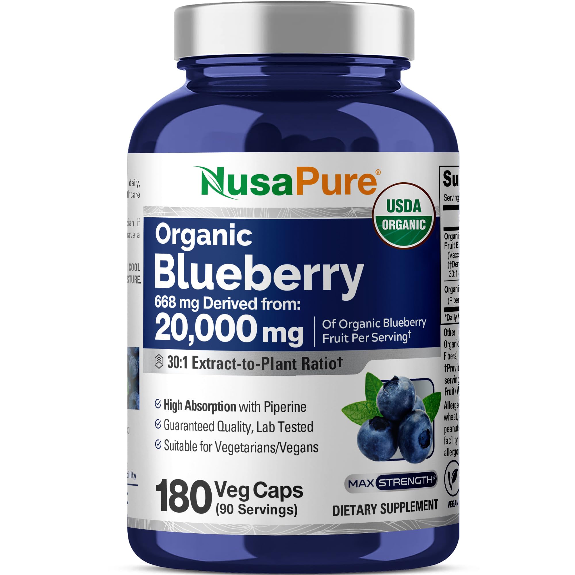 NusaPure Blueberry Concentrate 30:1 Extract, 667 mg Equivalent to 20,000 mg 180 Veg Caps Suitable for Vegetarian, Vegan, Non-GMO NusaPure uk supplements
