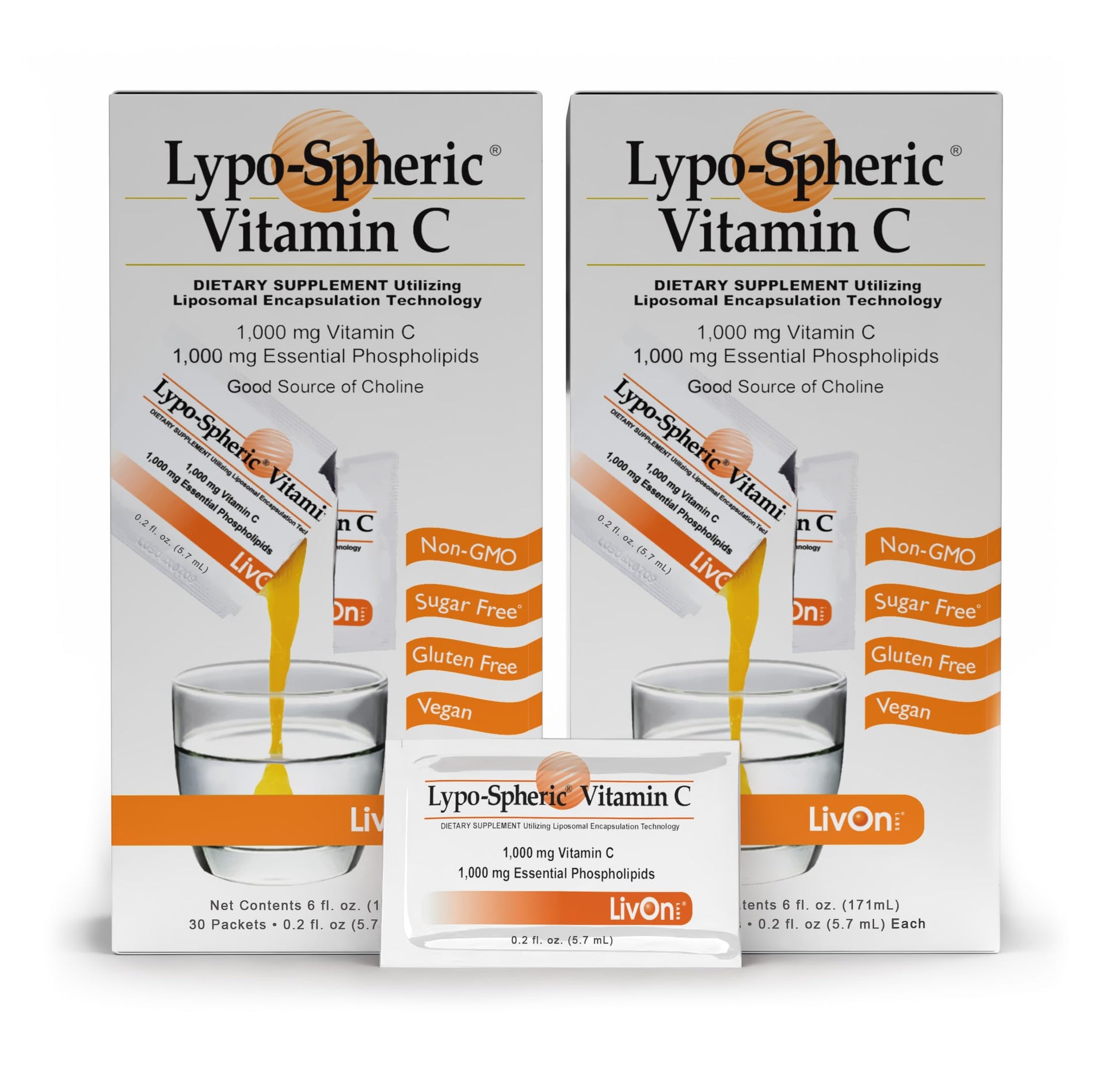LivOn Laboratories - Lypo–Spheric Vitamin C – 1,000 mg Vitamin C & 1,000 mg Essential Phospholipids Per Packet – Liposome Encapsulated for Improved Absorption – Non–GMO - 2 Pack (60 Count) LivOn Laboratories uk supplements